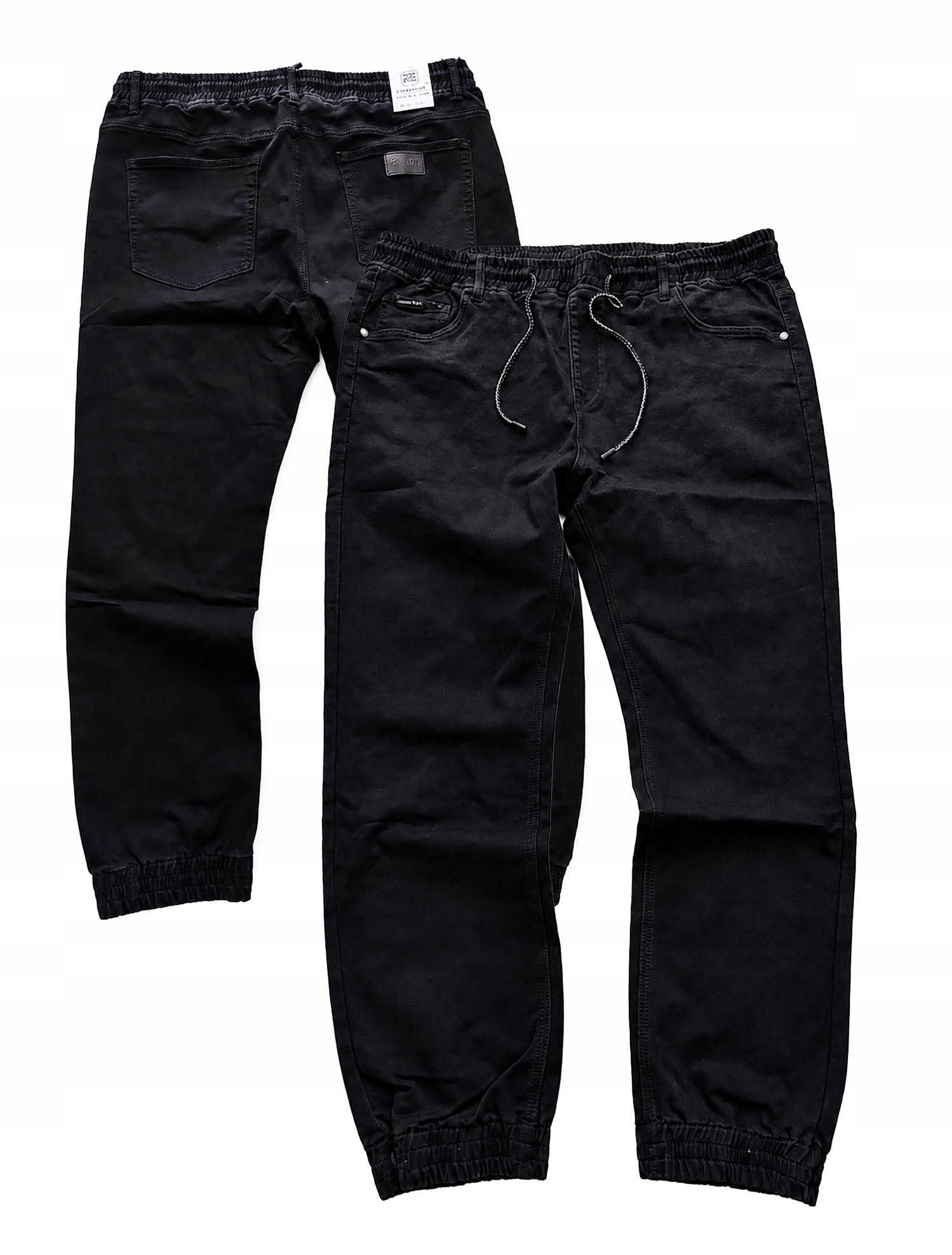 10XL Velké kalhoty Joggery jeans Černé Stahovací pásek Pas do 140 Cm