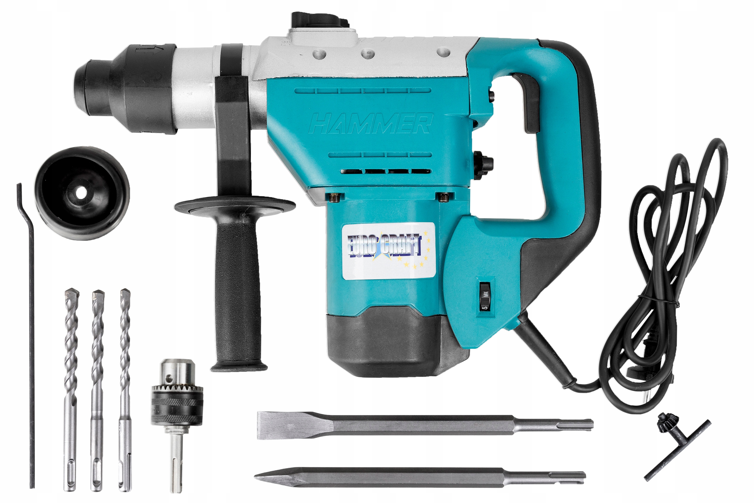 MŁOTOWIERTARKA MŁOT UDAROWY WIERTARKA SDS + WALIZKA +DŁUTA + WIERTŁA UDAR Marka Eurotec