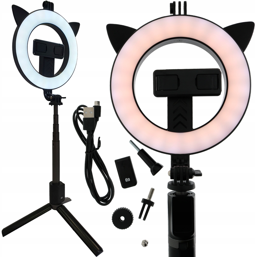 Statyw selfie z lampą led ring uchwyt na telefon Źródło światła LED
