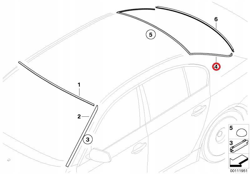 OE BMW 5 E60 ВЕРХНЯЯ ПРОКЛАДКА СТЕКЛА ЗАД ЗАДНЕЙ фото 4