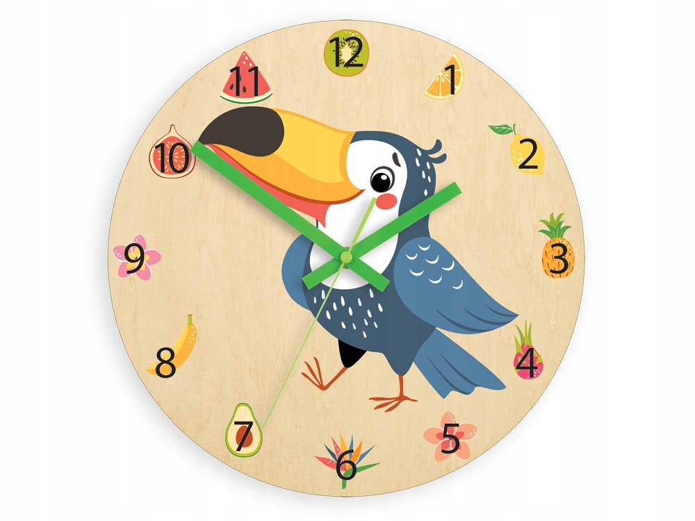 Zegar ścienny RADOSNY TUKAN pokój dziecięcy cichy