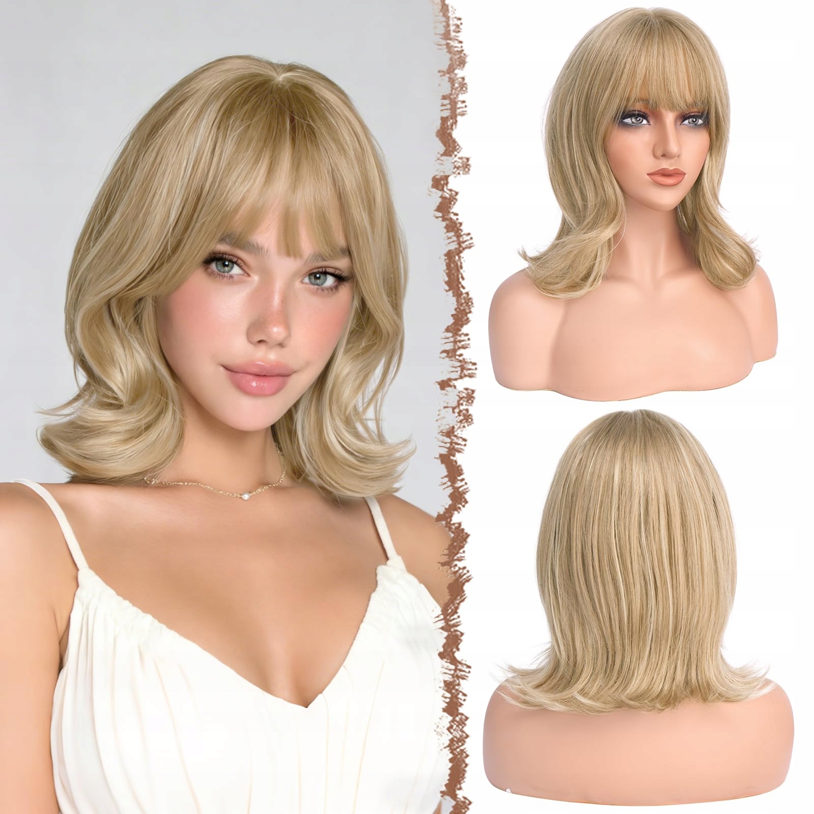 Feshfen Krátká paruka Bob s hřívou Blond Syntetická pro ženy, každodenní použití