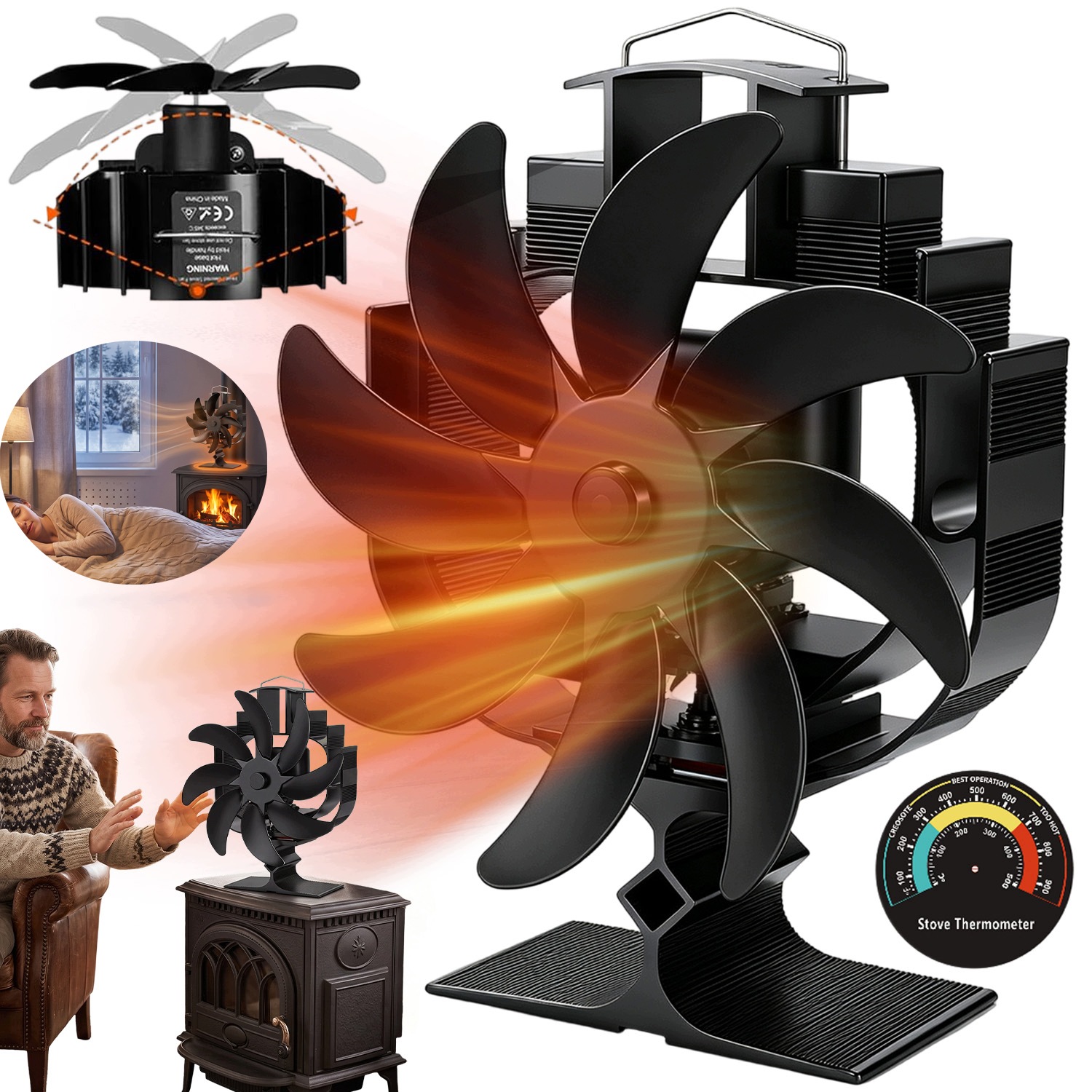 Krbový Ventilátor 8-LOPATKOVÝ Termoelektrický Rozvaděč S Magnetickou Funkcí
