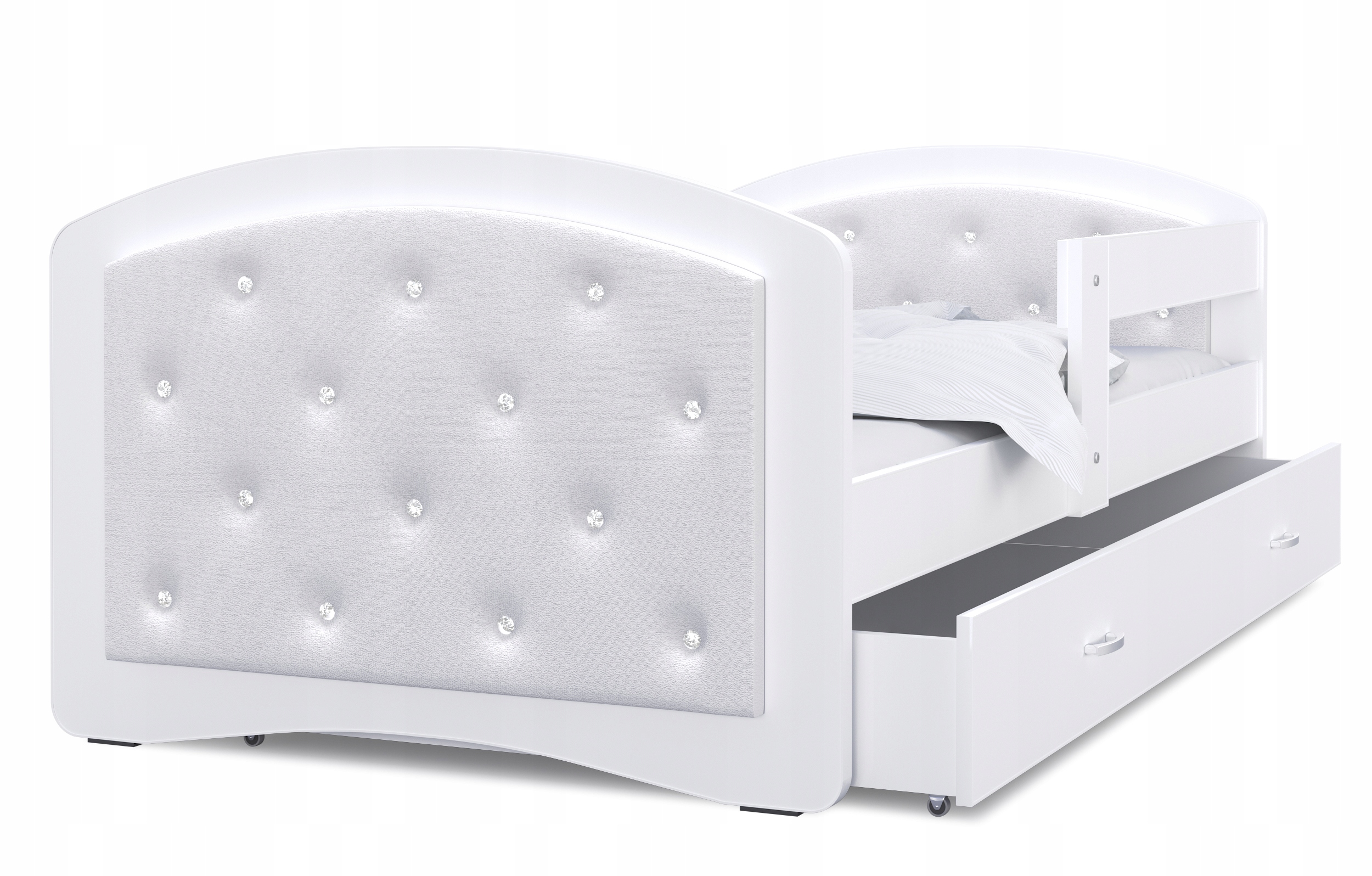 Łóżko tapicerowane 160x80 szuflada + materac MEGI