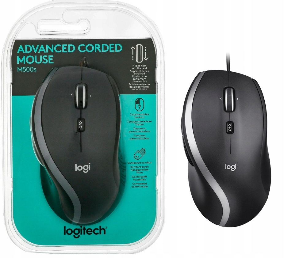 Logitech myš M500s Advanced Corded Mouse. 7 tlačítek, černá, 400-4000dpi