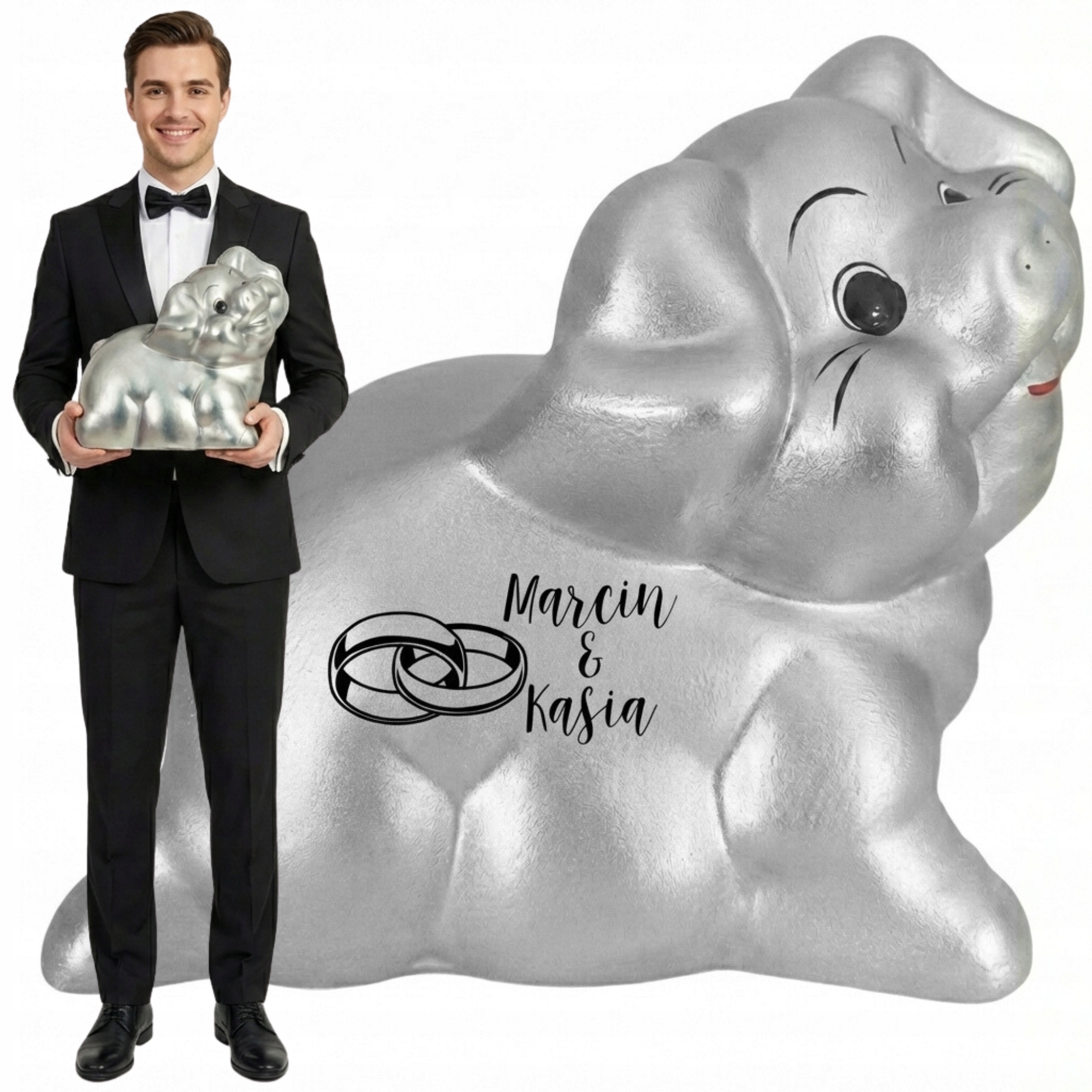 Personalizovaná pokladnička Dárek na svatba svatební hostina Originální velká XXL stříbro