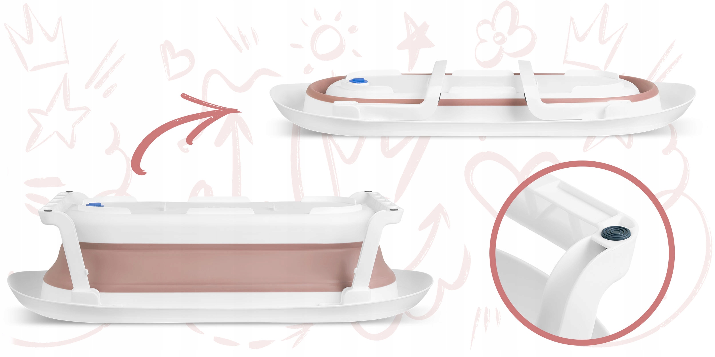 Wanienka dla niemowląt RK-281 biało-różowa Materiał silikon