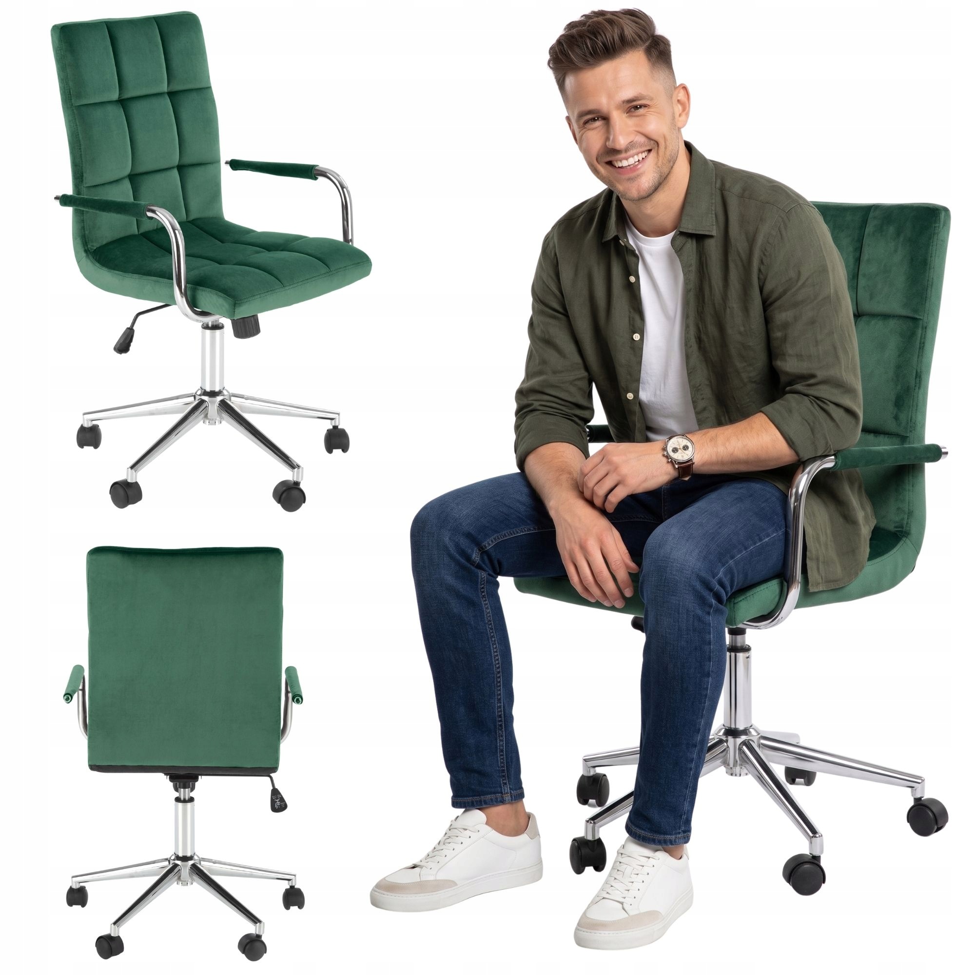 Kancelárske Kreslo Zelený velvet mládežnícke čalúnenie prešívaná stolička kancelária