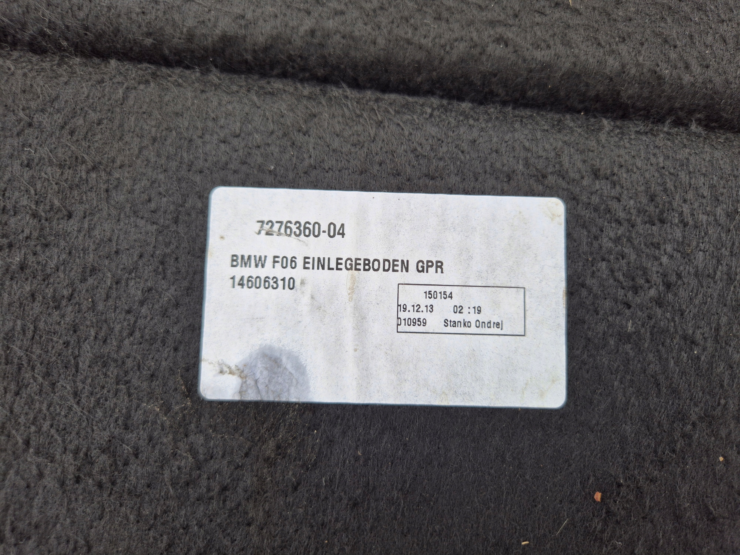mats floor boot 7276360 BMW F06 GRAN COUPE BDB