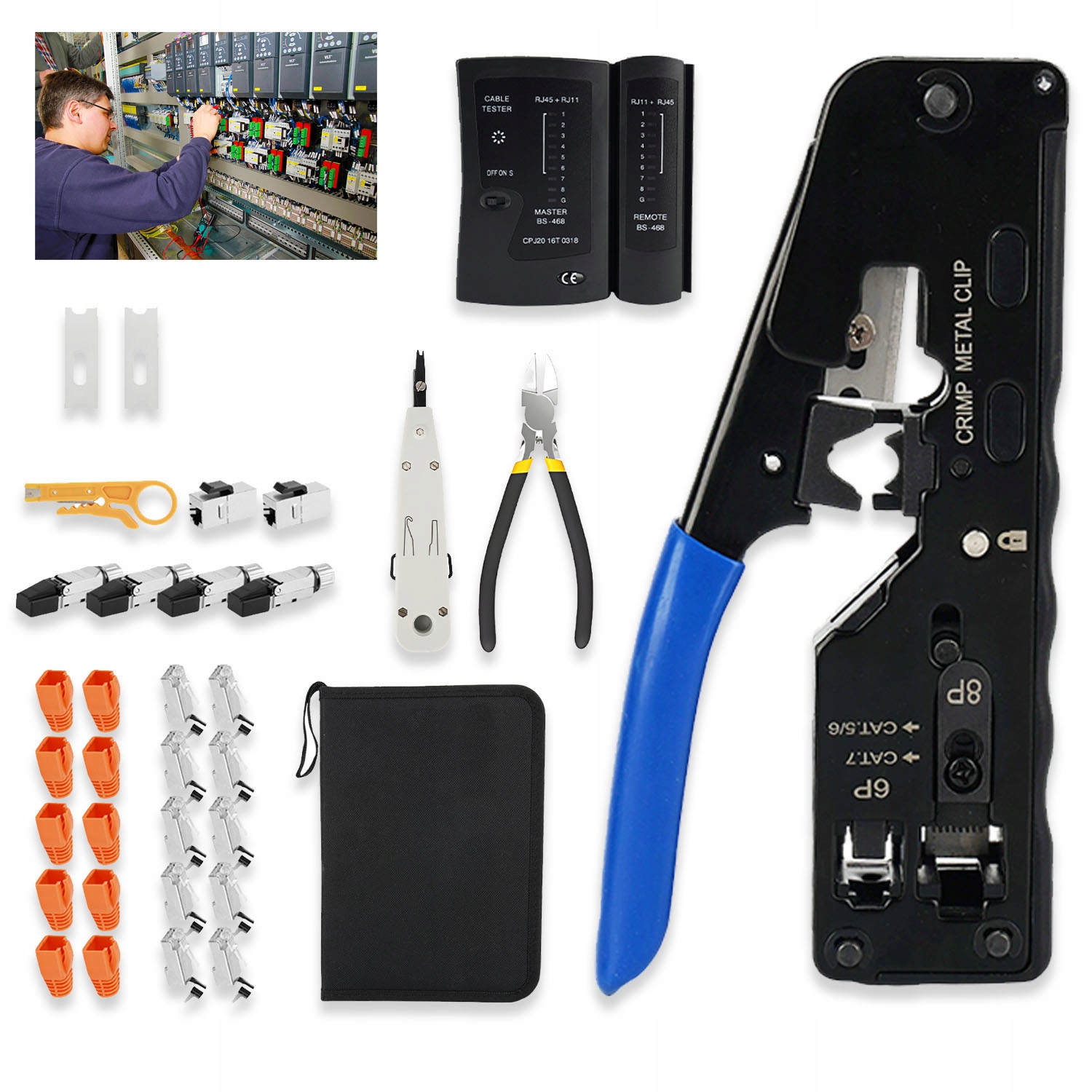 Sada Nástrojů Pro Opravu Sítě S 10 Spojkami RJ45 A Testováním Sítě