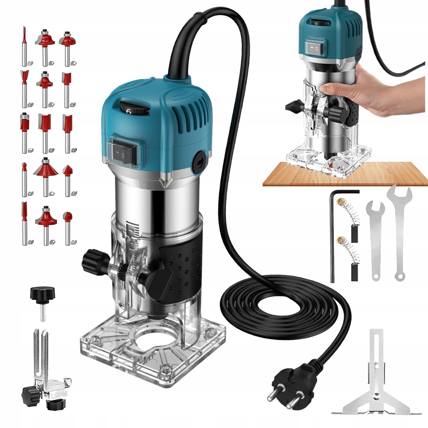 Ruční frézka na dřevo 800 W s příslušenstvím