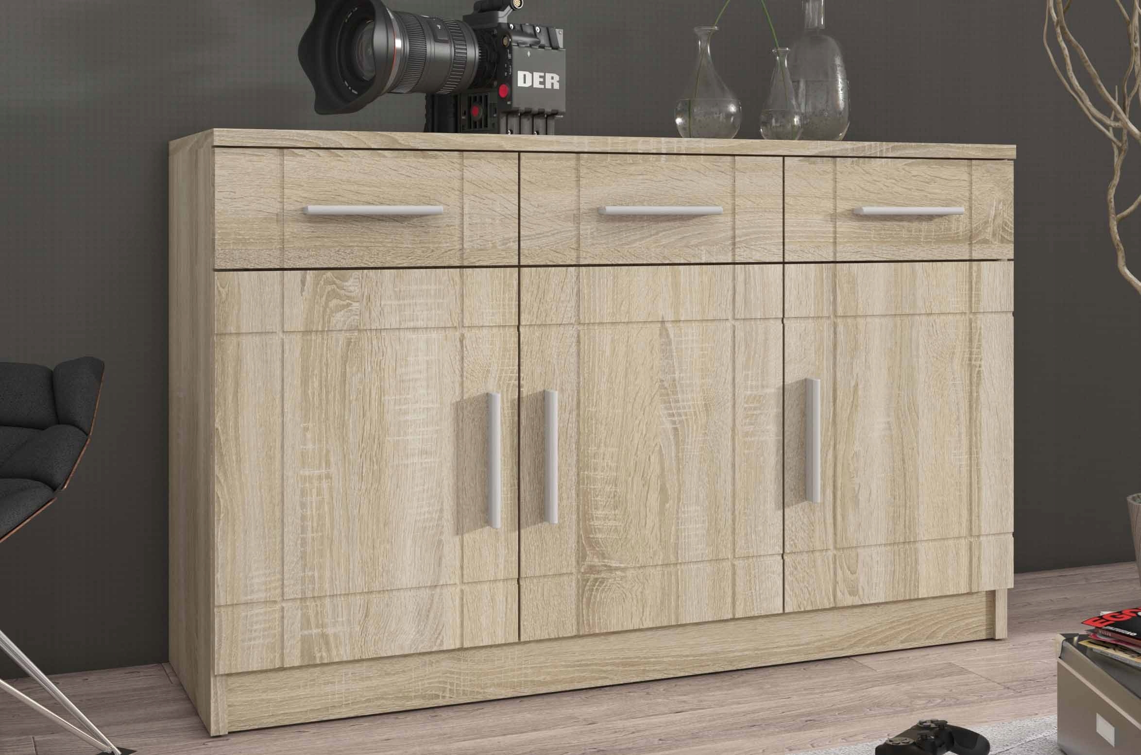 Prostorná Komoda 3 Zásuvky 3 Skříňky Paris Sonoma