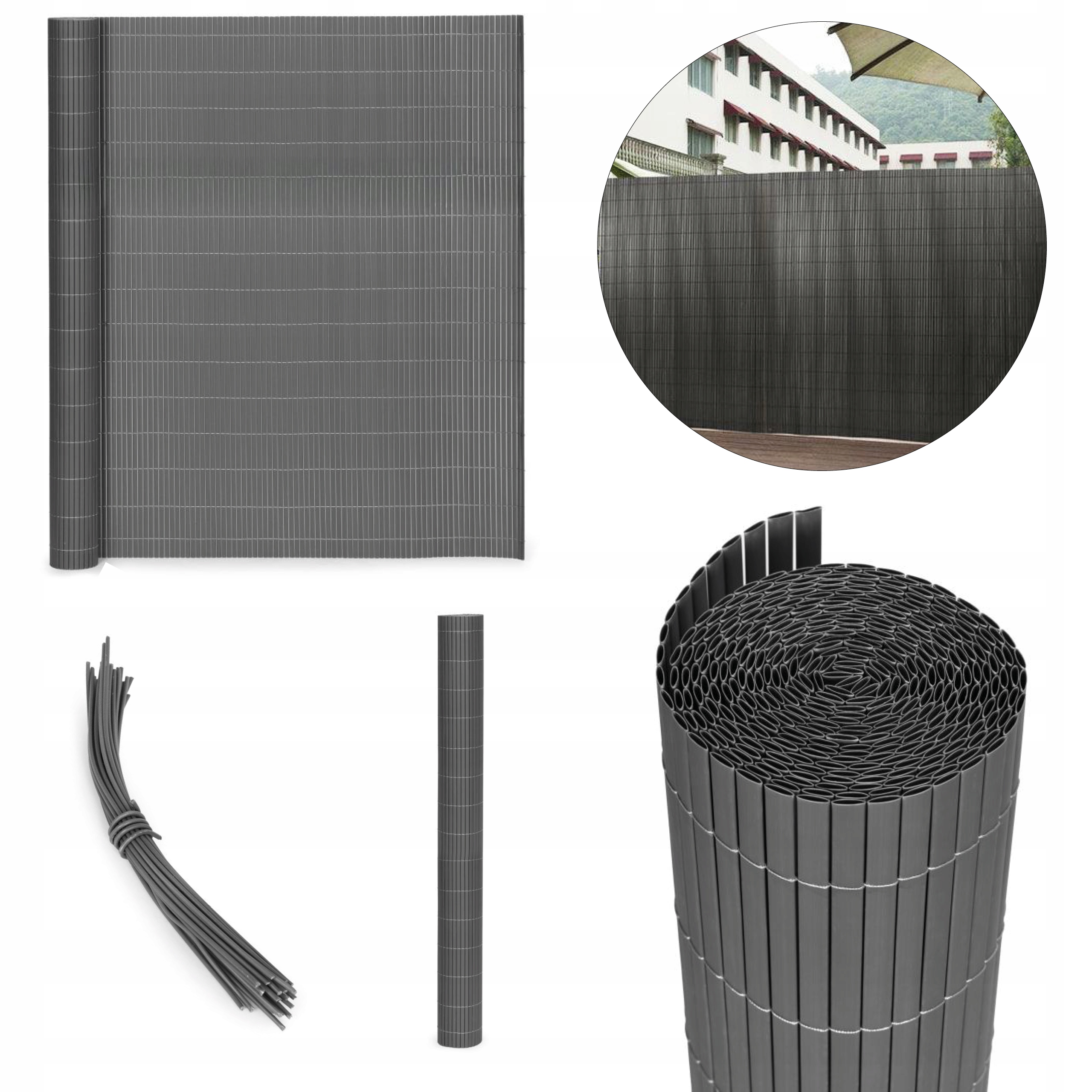 Dwustronna Mata Osłona Bambusowa 150 x 300 CM Na Balkon Taras Antracyt