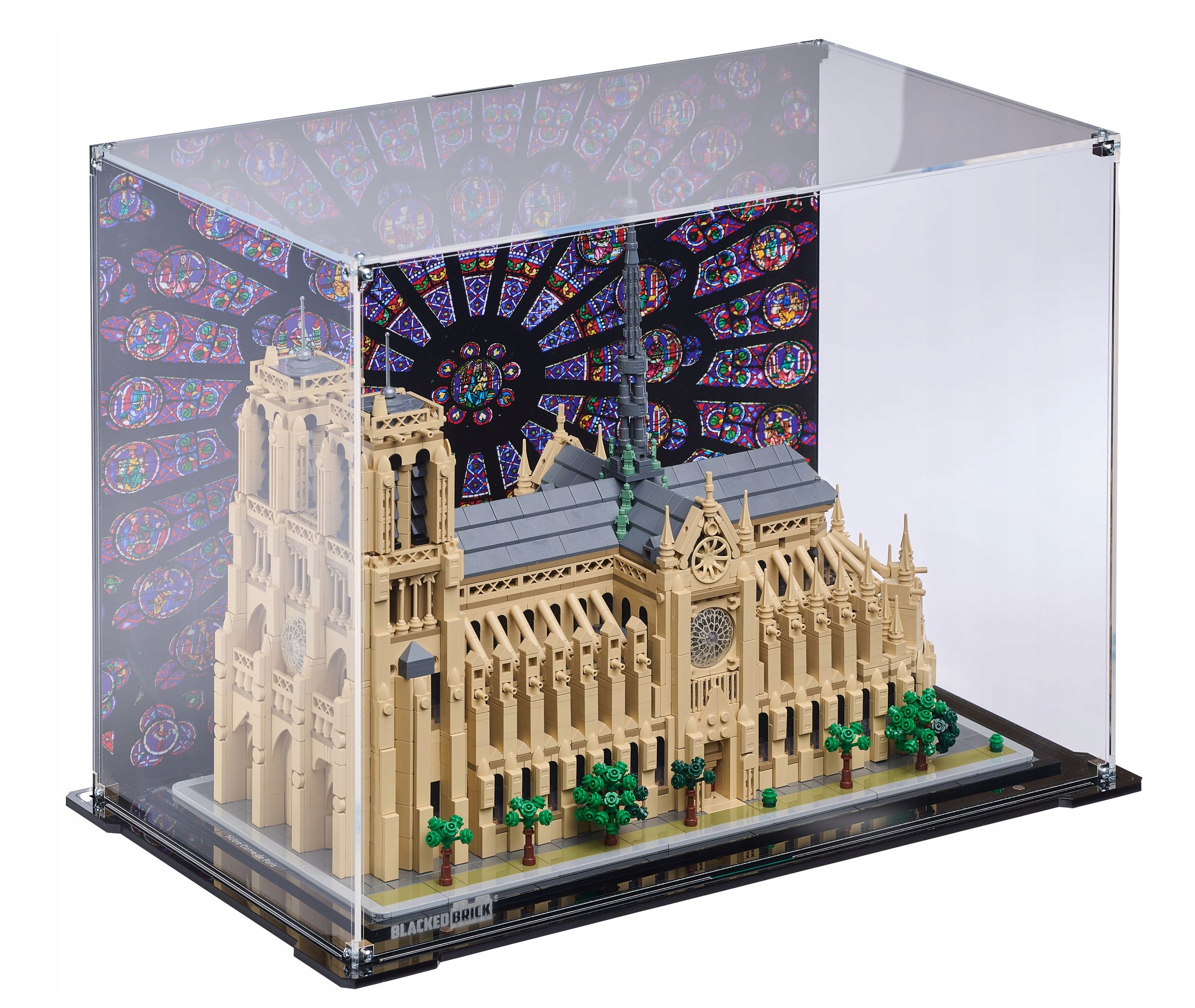 Vitrína s pozadím Blacked Brick pre Lego 21061 Architecture Notre-Dame v Paríži