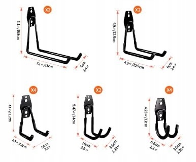 HAKI GARAŻOWE UCHWYTY ŚCIENNE PODWÓJNE DO GARAŻU 14 SZTUK ZESTAW Waga produktu z opakowaniem jednostkowym 0.27 kg
