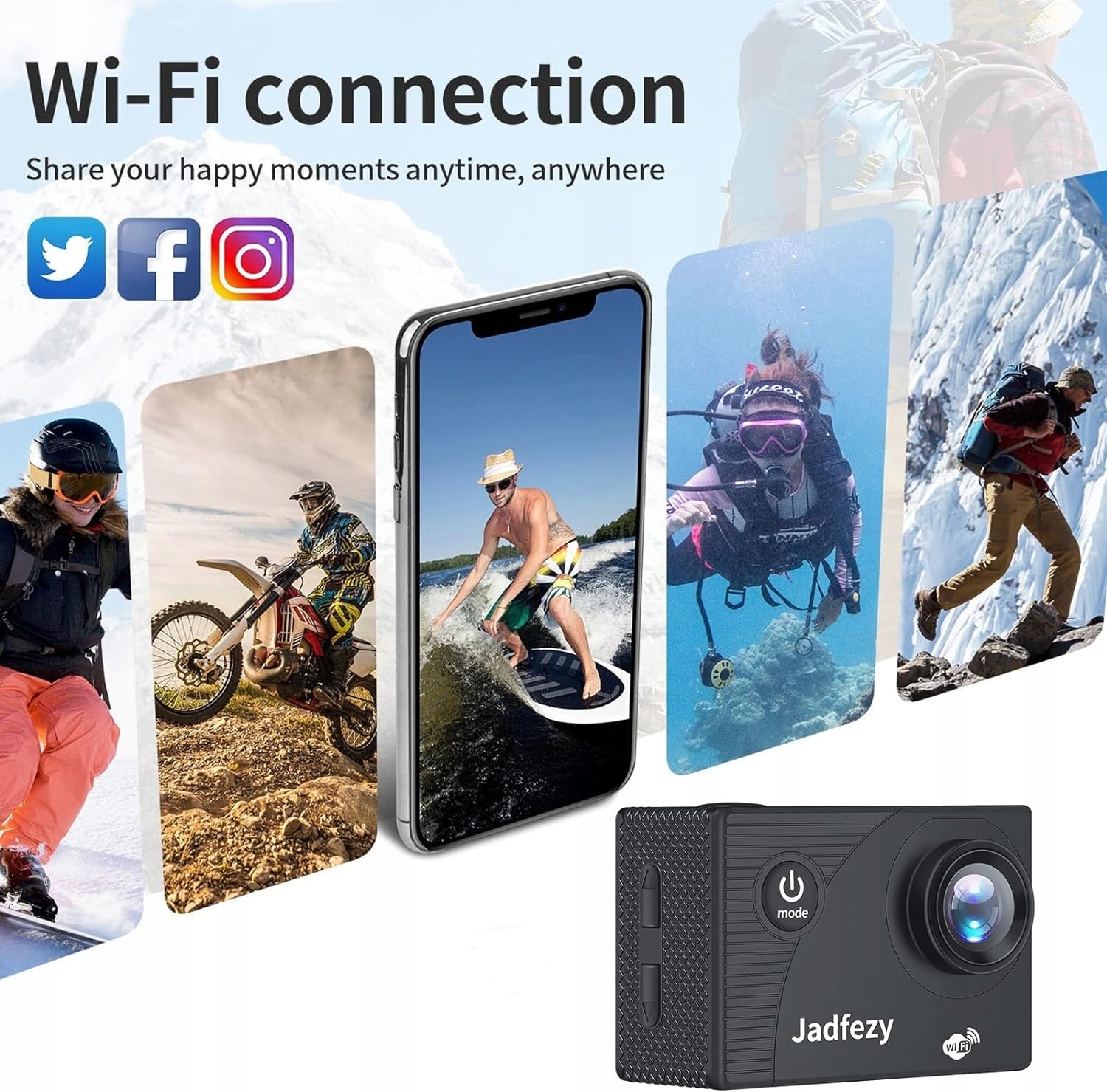Kamera sportowa Jadfezy J-03 Full HD 1080p@30FPS WI-FI Wodoodporna 30m Kod producenta 65n62