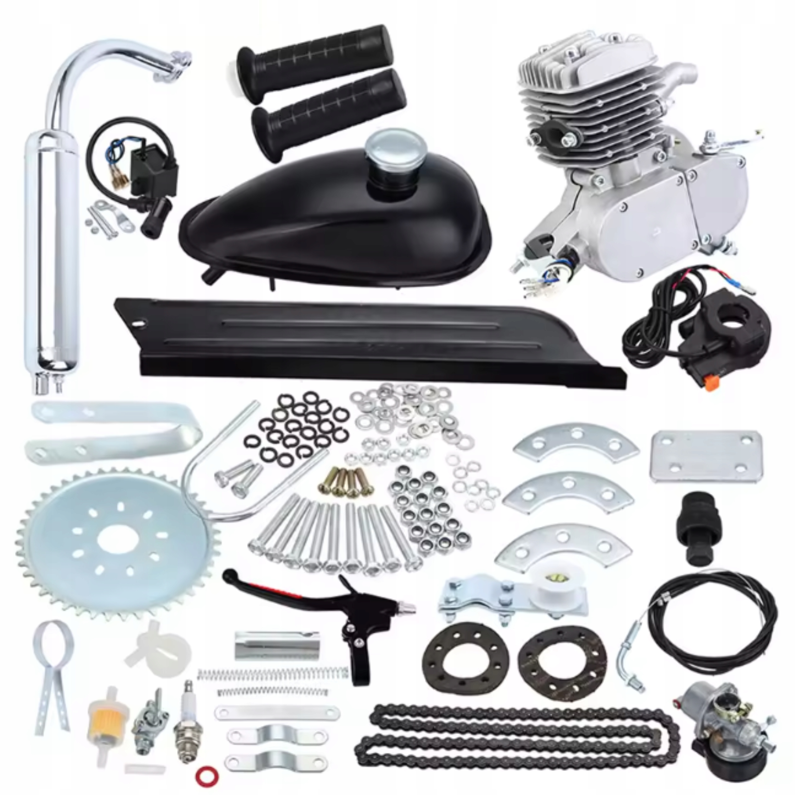 Spalovací motor pro kolo 50cc Kompletní sada 30km/h 2L Stříbrný 26/29