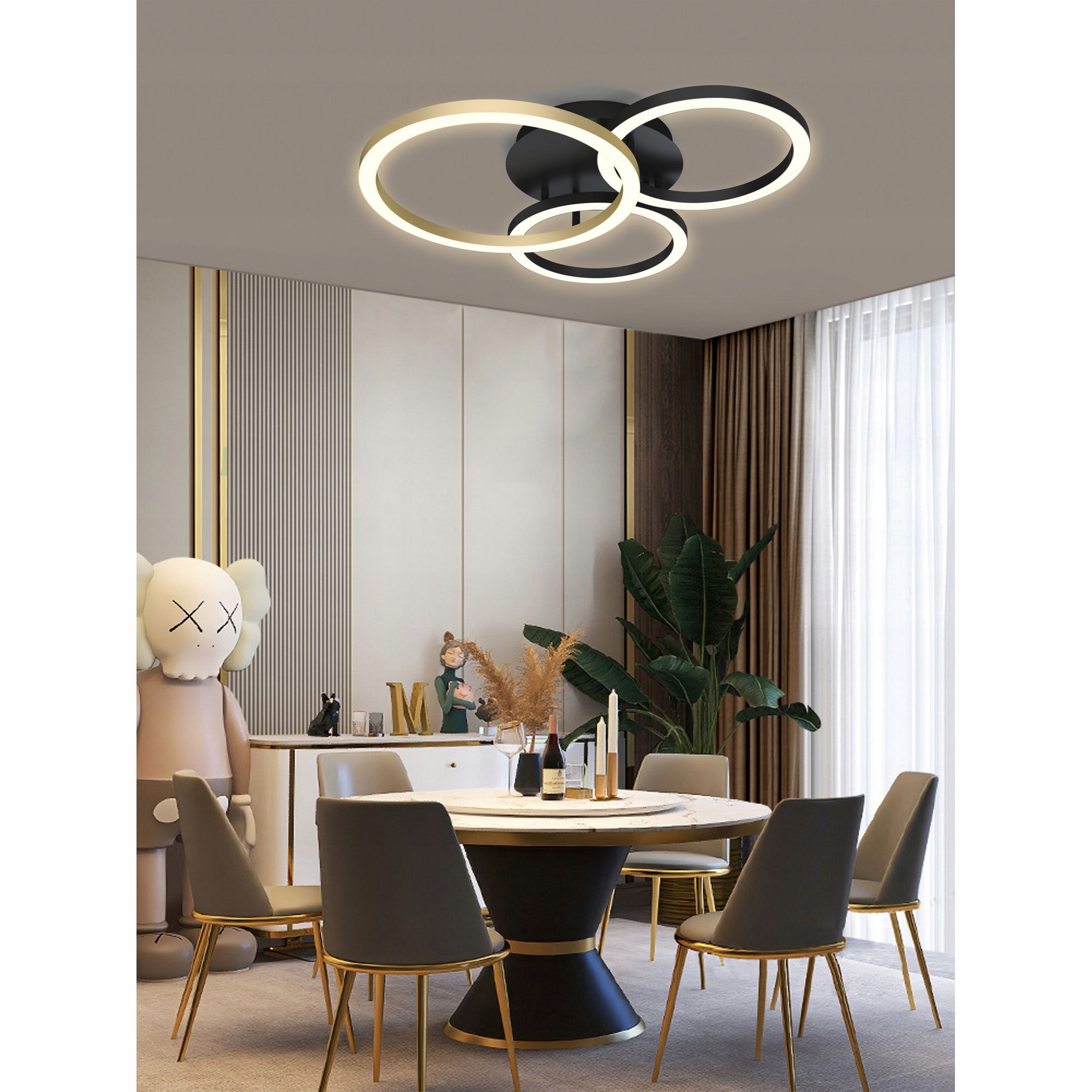 Lampa 3 kola zlatá v kombinaci s klasickou černou Bayeux, teplá barva