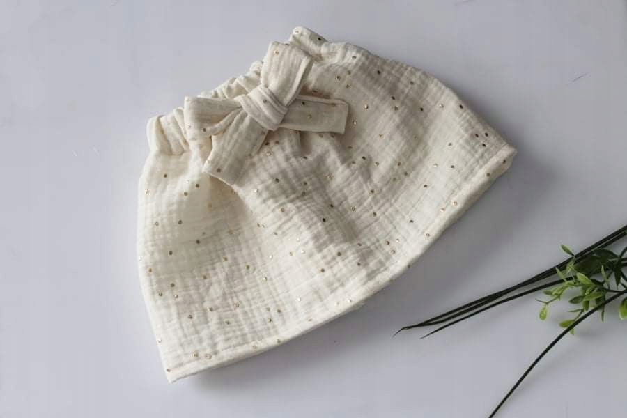 

Spódniczka muślin ecru złote kropki kokarda 74 cm