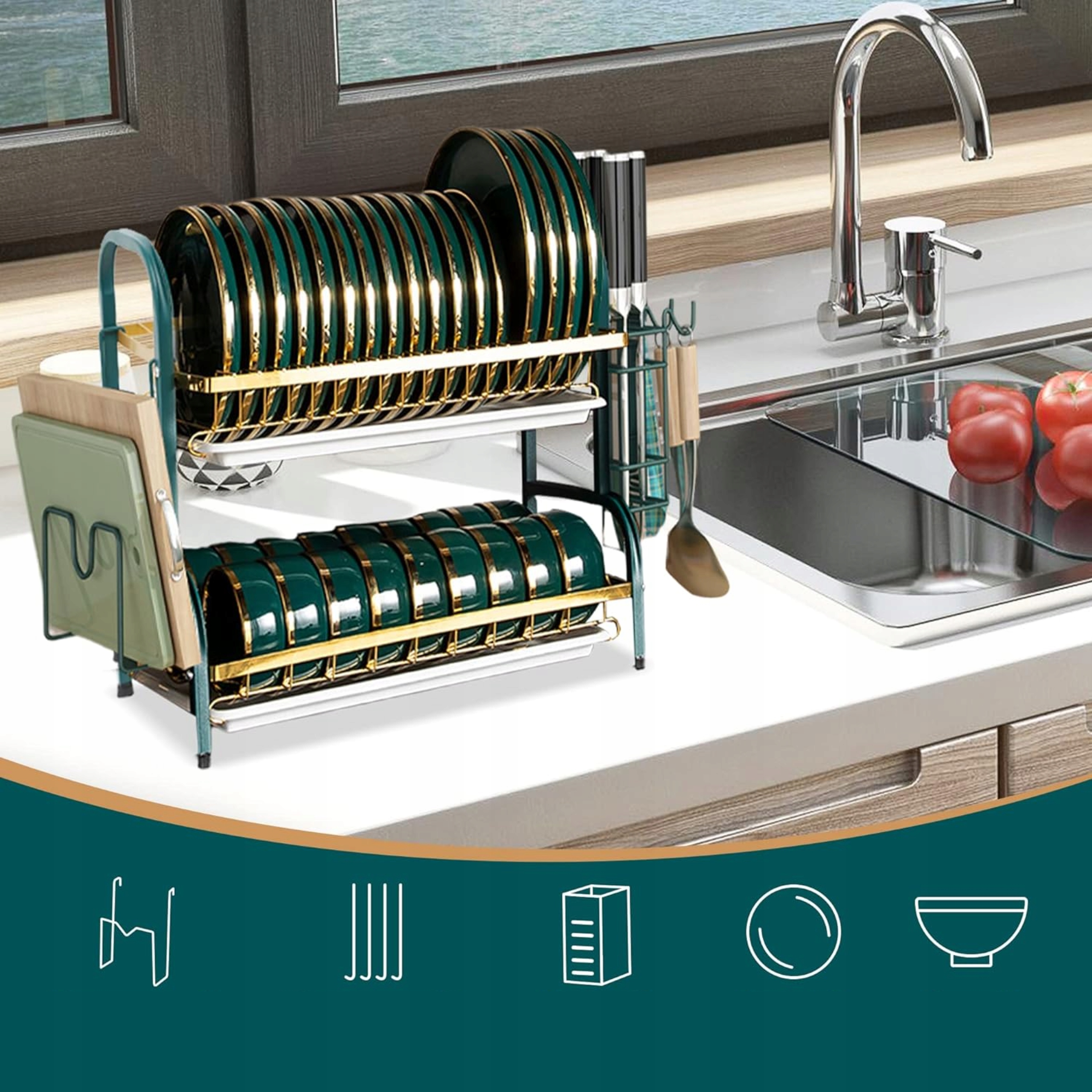 DWUPOZIOMOWA SUSZARKA DO NACZYŃ Z TACKAMI NA WODĘ OCIEKACZ Marka inna