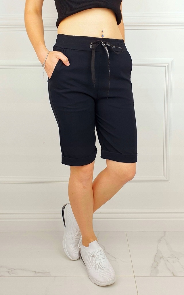 #DAMSKIE SPODENKI SZORTY GUMKA WIĄZANE LATO KOLORY Kolor czarny