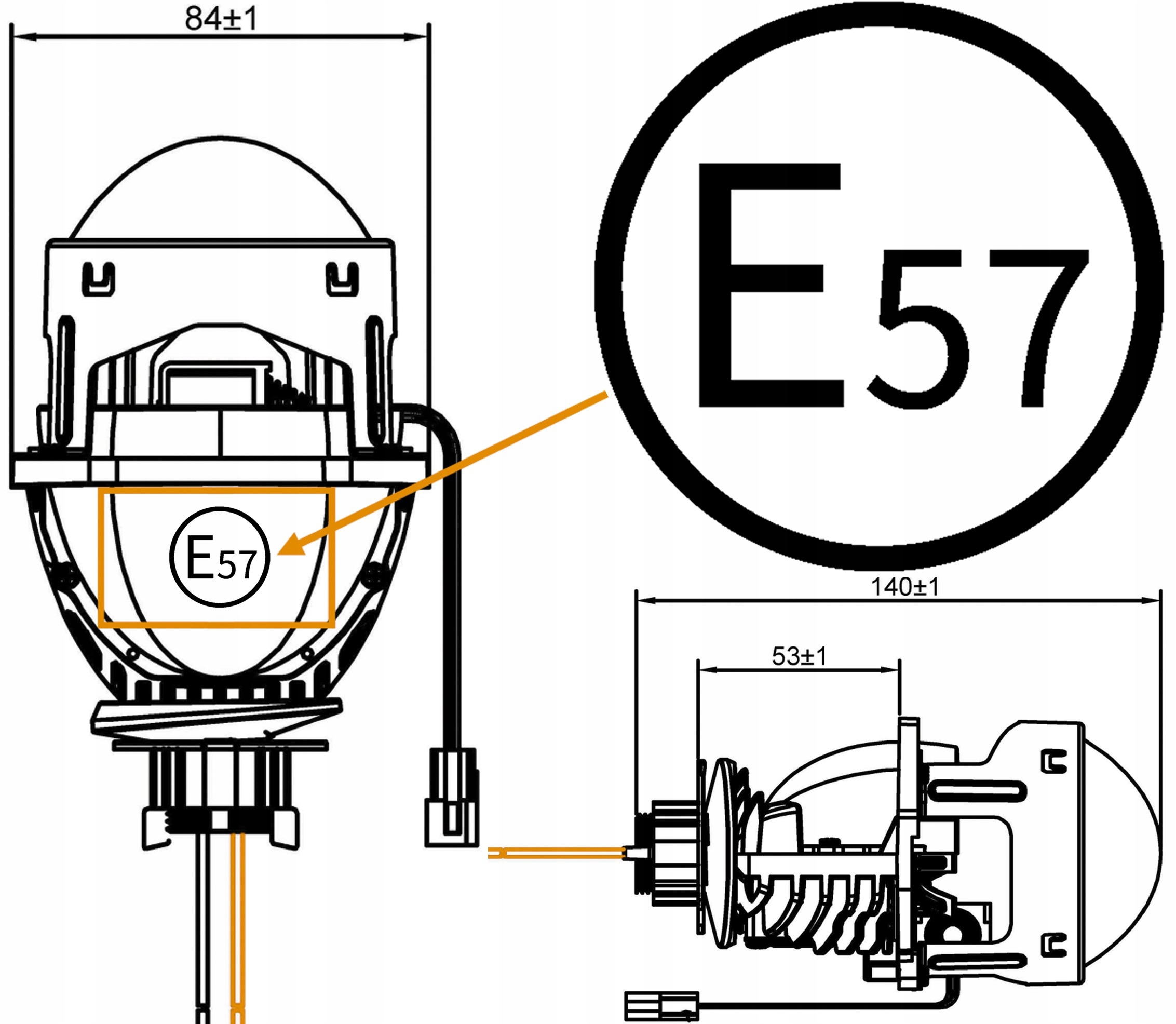 Soczewki projektory Bi LED Grant 2.5" komplet 6000K Homologacja E57 Typ samochodu Samochody osobowe