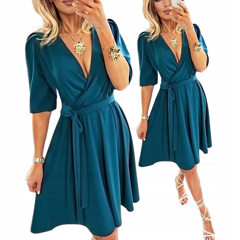 Sukienka na komunie wesele Morska MIDI Rozkloszowana Klasyczna