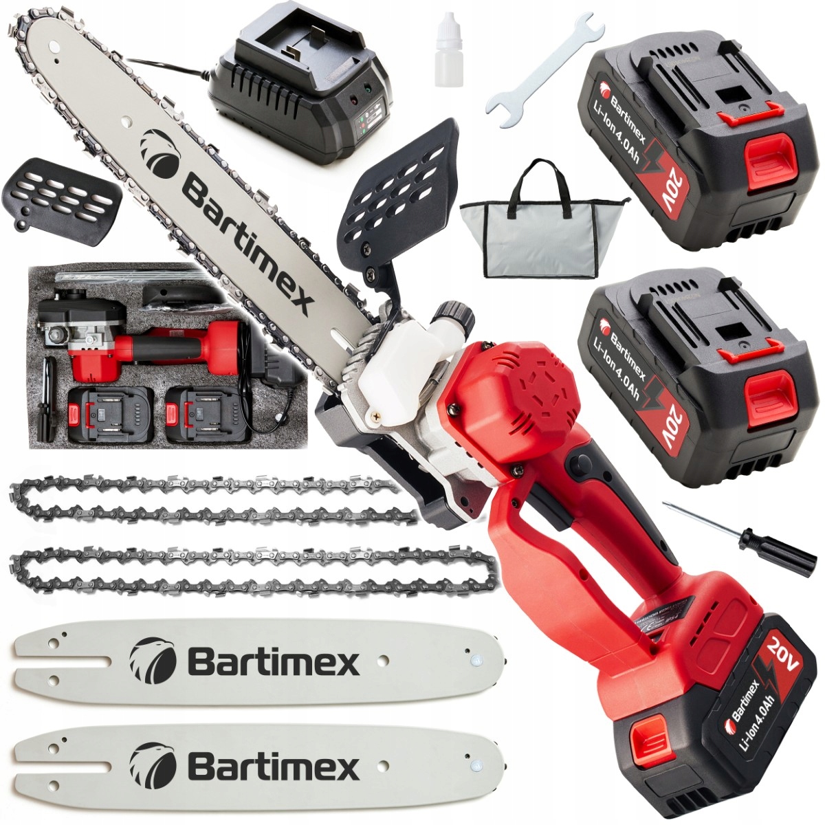 Pilarka Akumulatorowa Bezszczotkowa Piła Łańcuchowa 20V 1400W 2 Aku 4,0Ah