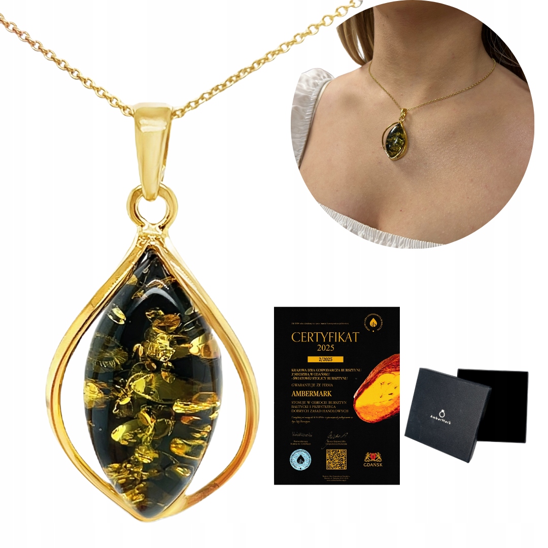 Přívěsek stříbrný Přívěsek pozlacený Jantar zelený zlato Film