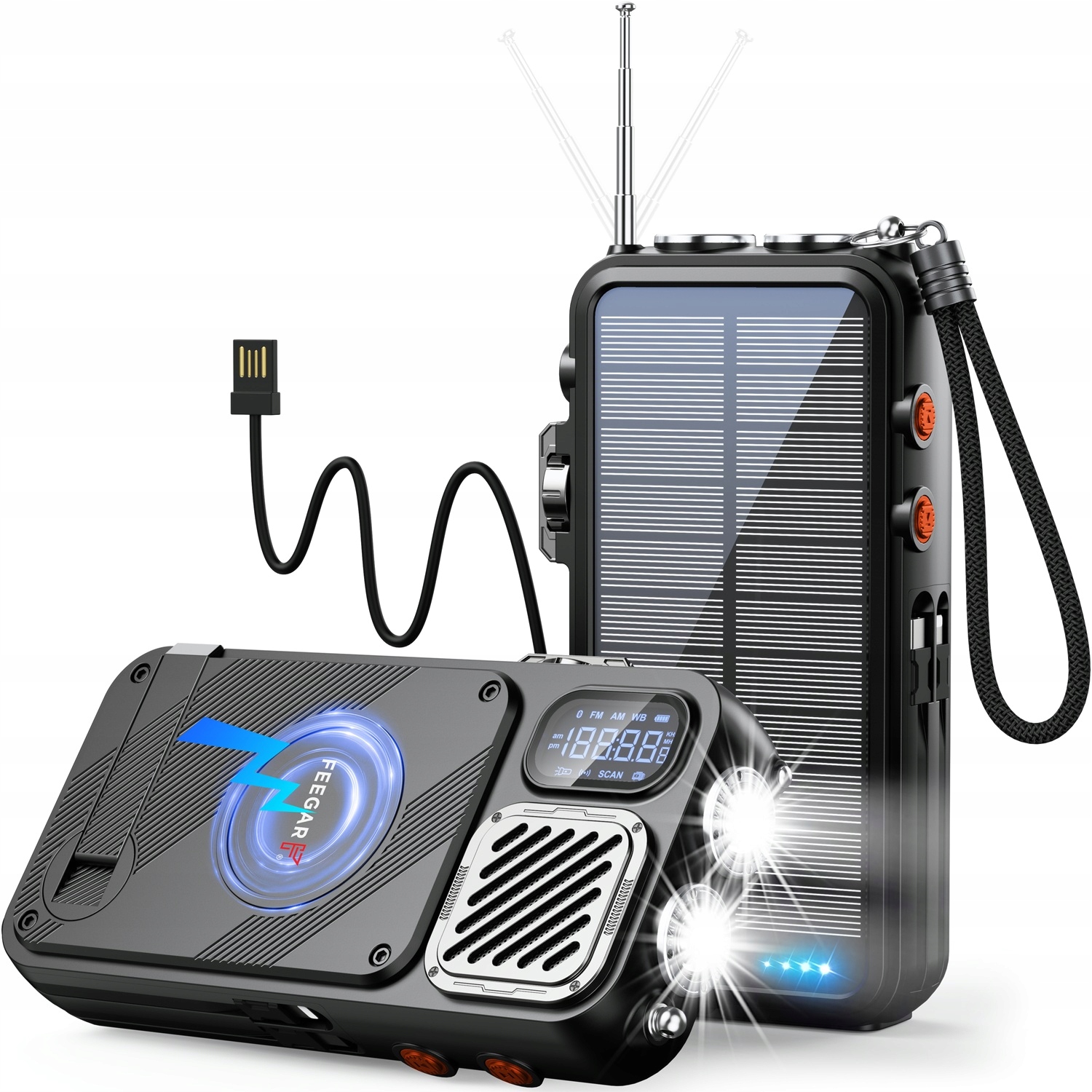 Rádio Přenosná solární powerbanka Feegar 16000mah Bluetooth na kliku IP65