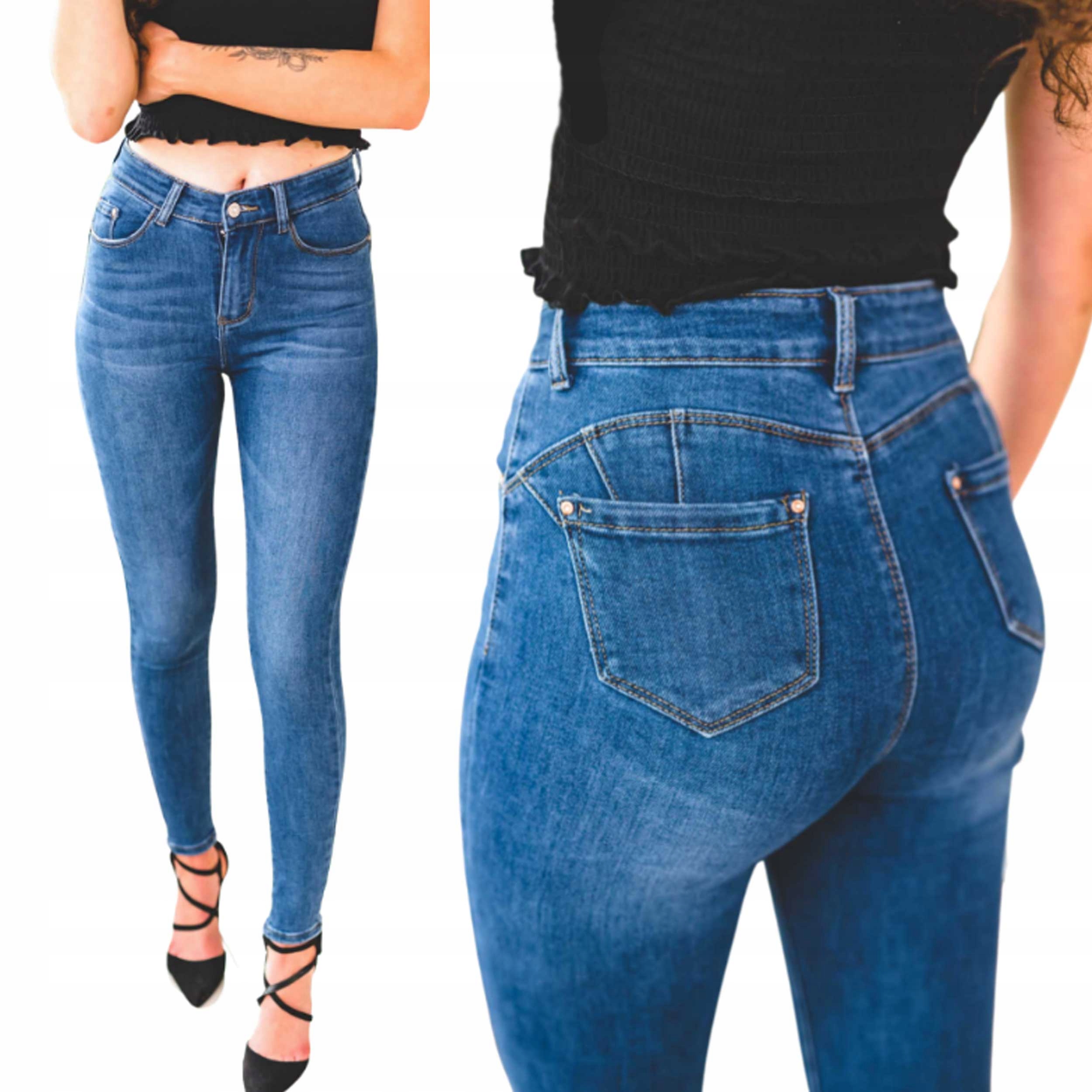 

Modelujące spodnie damskie jeansowe rurki stan XL