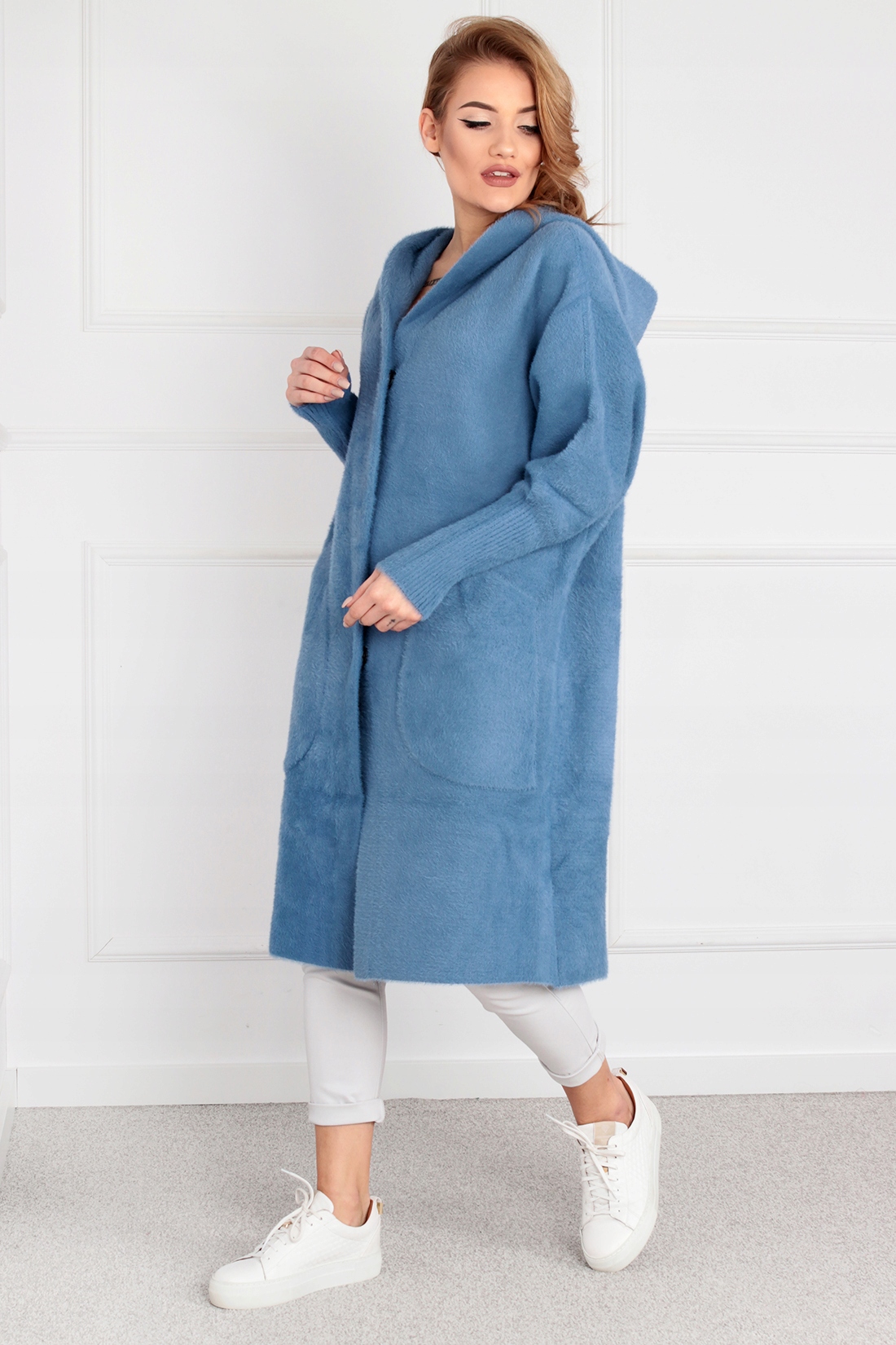 PŁASZCZ KURTKA PARKA SWETER Z KAPTUREM ALPAKA CIEPŁA WYGODNA JEANSOWY 1980 Marka bez marki