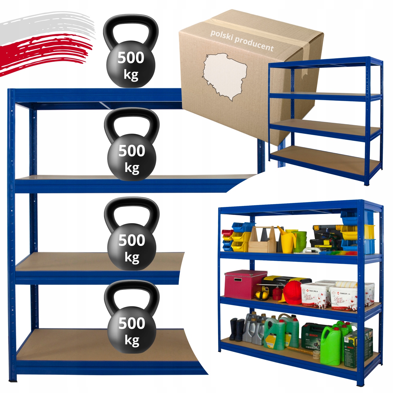 Regał metalowy 177x200x60 stojak warsztatowy Duże Obciążenia 500kg/półkę