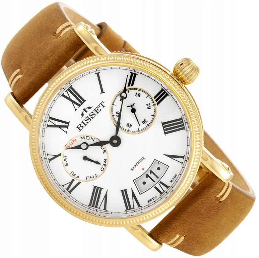 Pánské Hodinky Retro Klasik Bisset BSCF36 Datum Malá Sekunda Safír Na Opasku