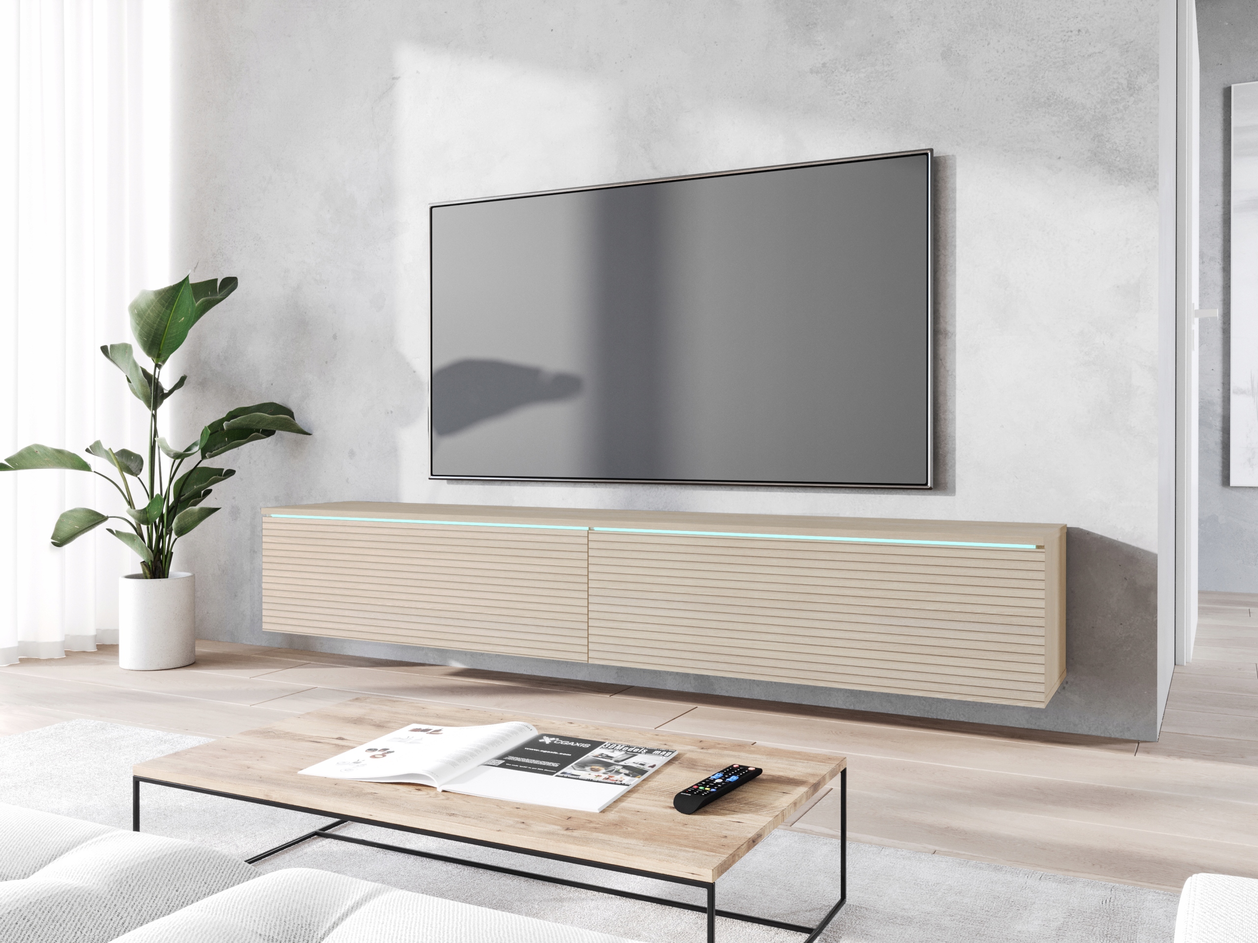 Szafka RTV Lowboard D 180cm DĄB GAJA LAMELE Marka KING-Meble