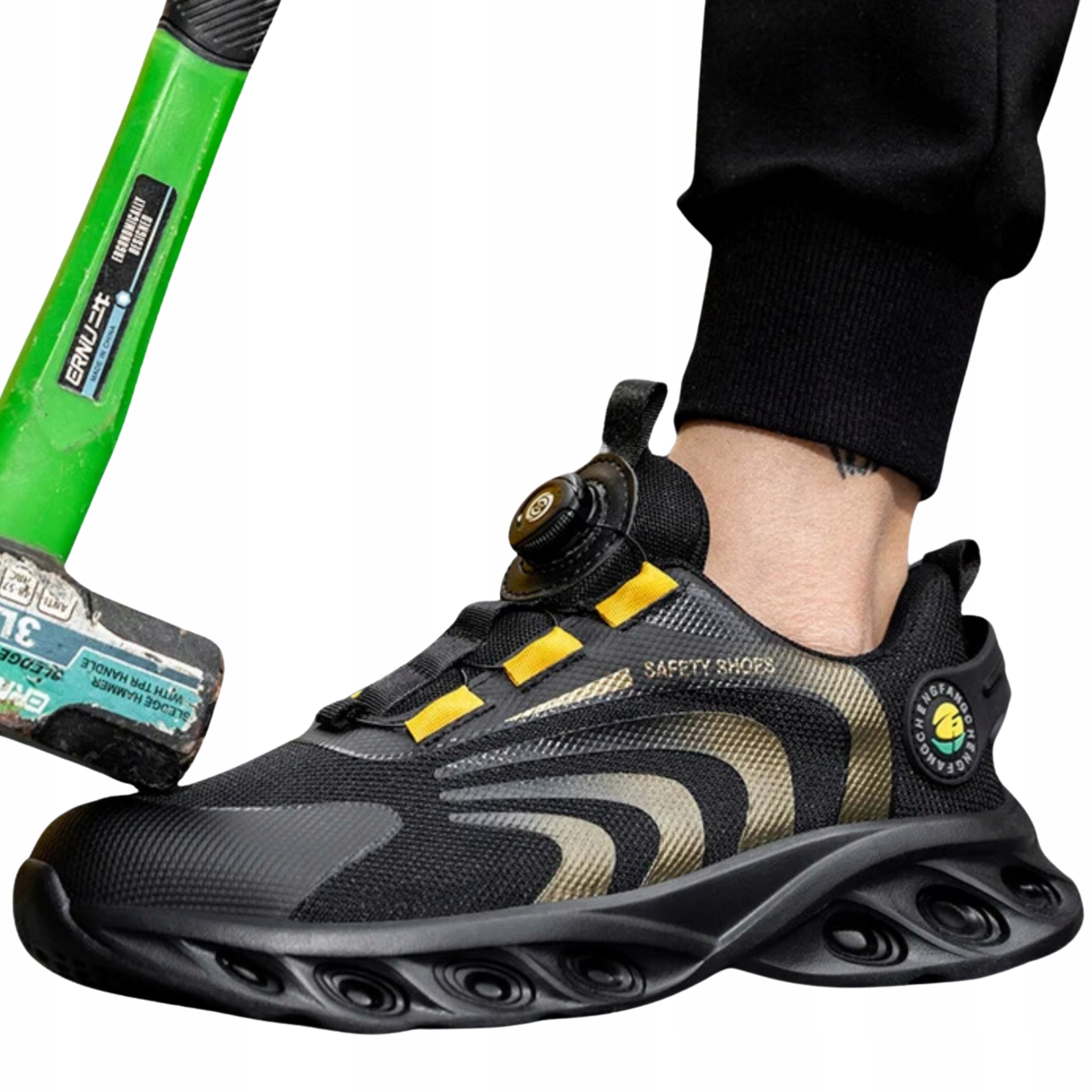 Męskie czarne buty ochronne z noskiem podeszwa odporne półbuty Bhp