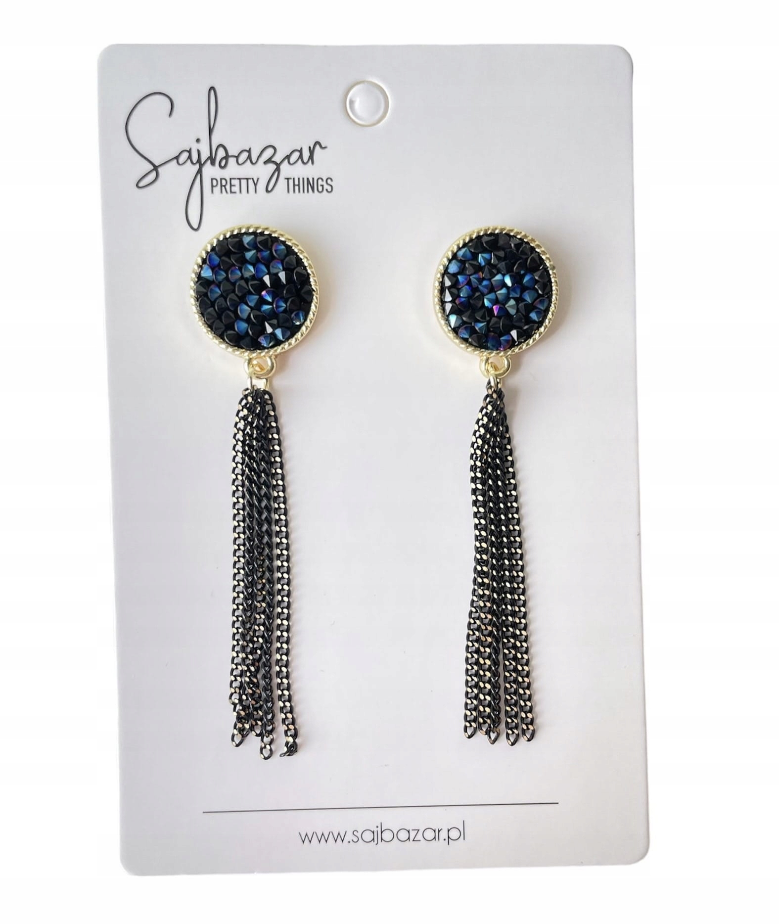 Kolczyki eleganckie złote błyszczące długie czarne łańcuszek cyrkonie EAN (GTIN) 5907570810464