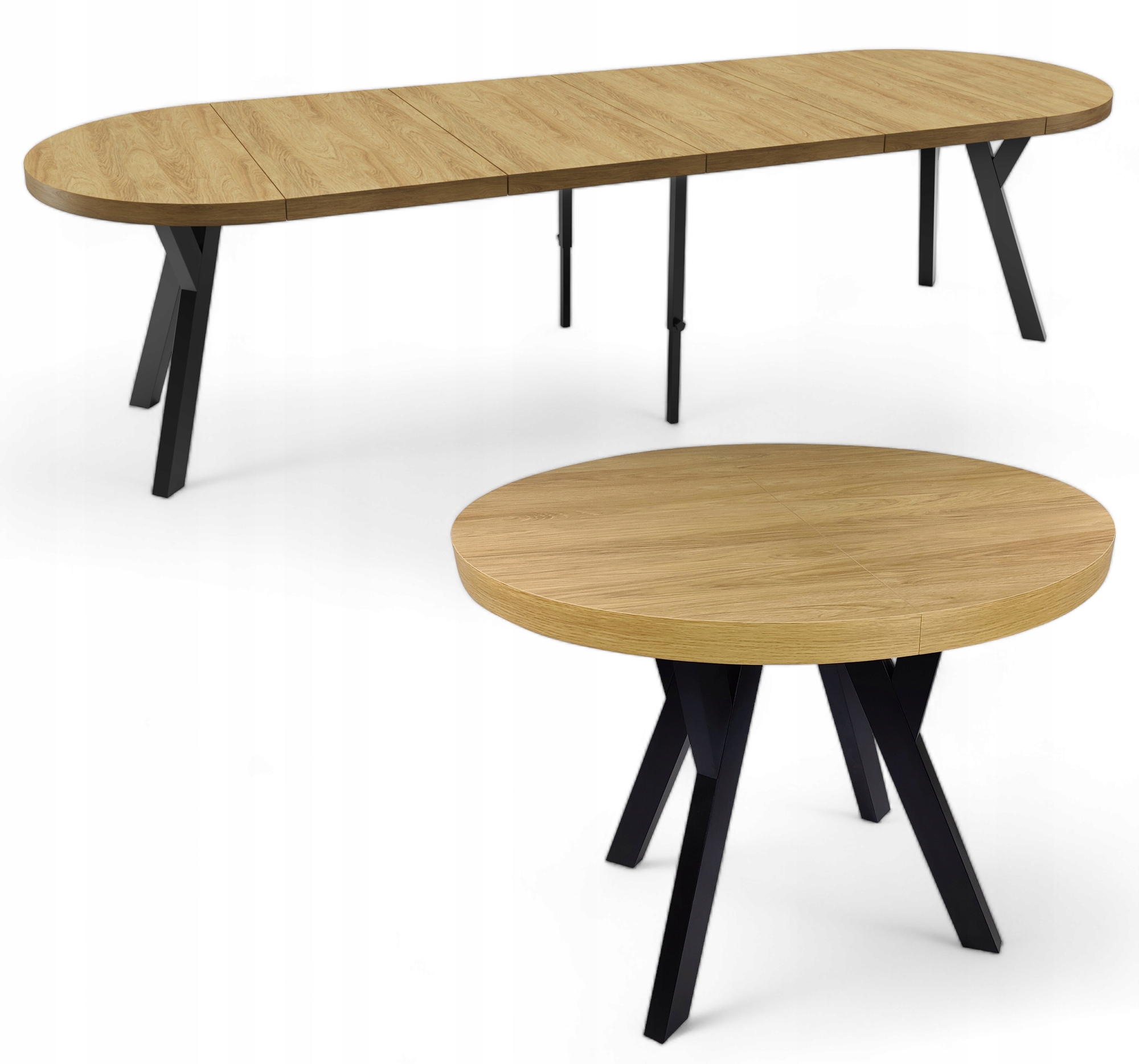 Stół rozkładany okrągły czarny + Dąb Hikora EGGER Ø100 / 300 cm