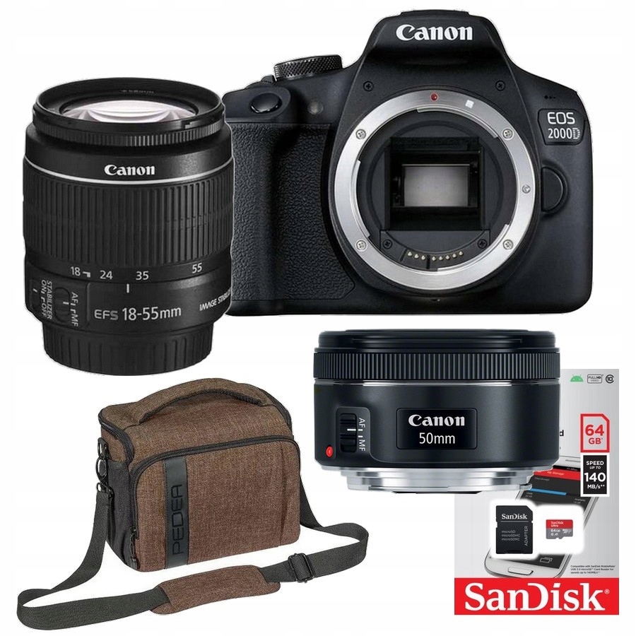 Fotoaparát Canon Eos 2000D 18-55 Is II 50 mm Stm taška Pedea karta SanDi