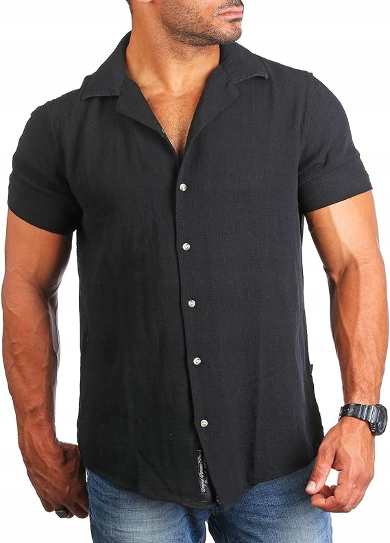 Prodyšná Pánská Košile S Volnou Vazbou, Zajímavá Struktura, Černá S
