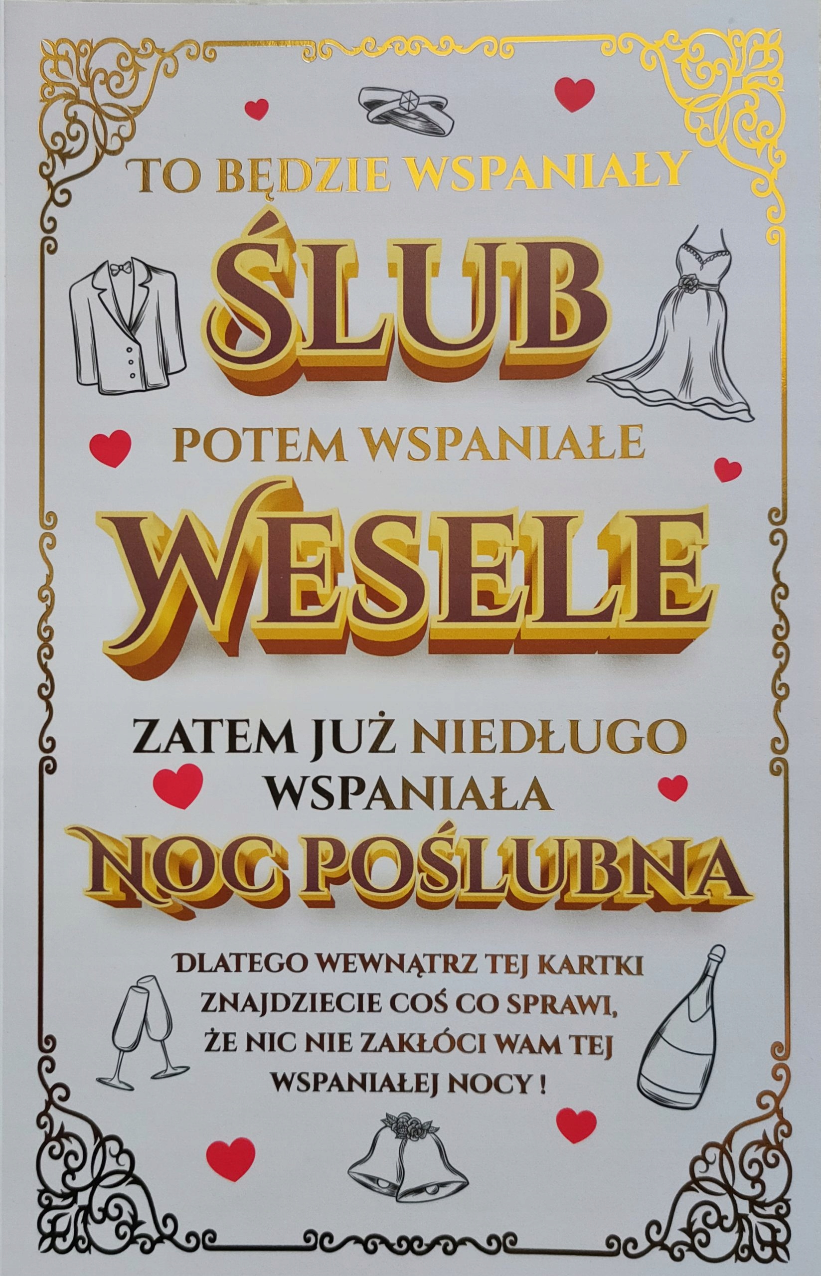 

Kartka ślubna z zawieszką z życzeniami śmieszna 5K
