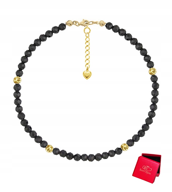 Bransoletka Czarny Turmalin Ochronna Kamień Srebro Pozłacane Serce