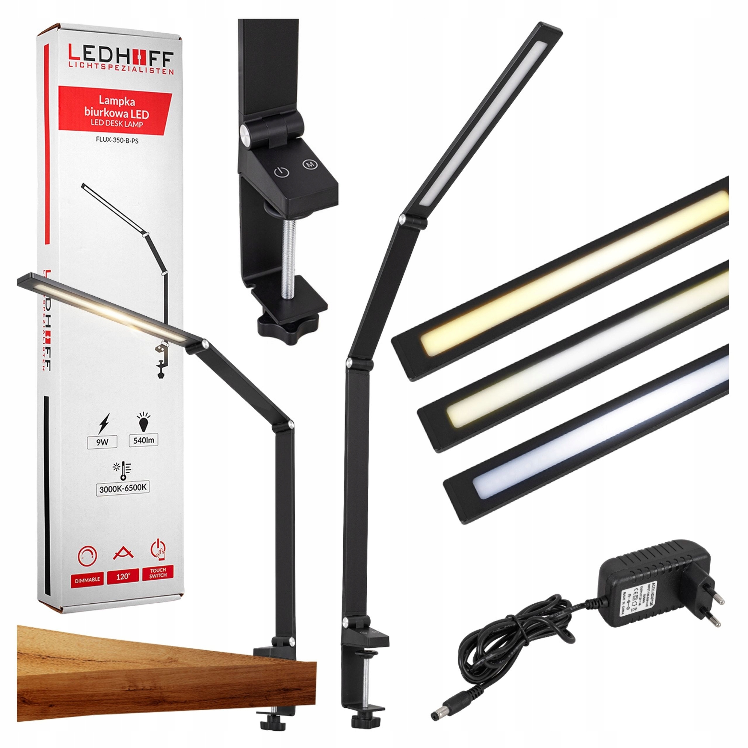 Lampka na biurko Stołowa kreślarska Led 9W przykręcana kosmetyczna szkolna