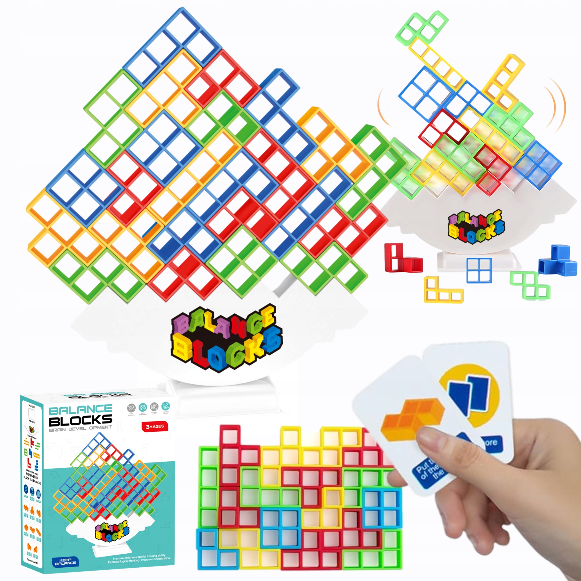 TETRIS UKŁADANKA GRA LOGICZNA ZRĘCZNOŚĆIOWA KLOCKI BALANSUJĄCA WIEŻA 48 el