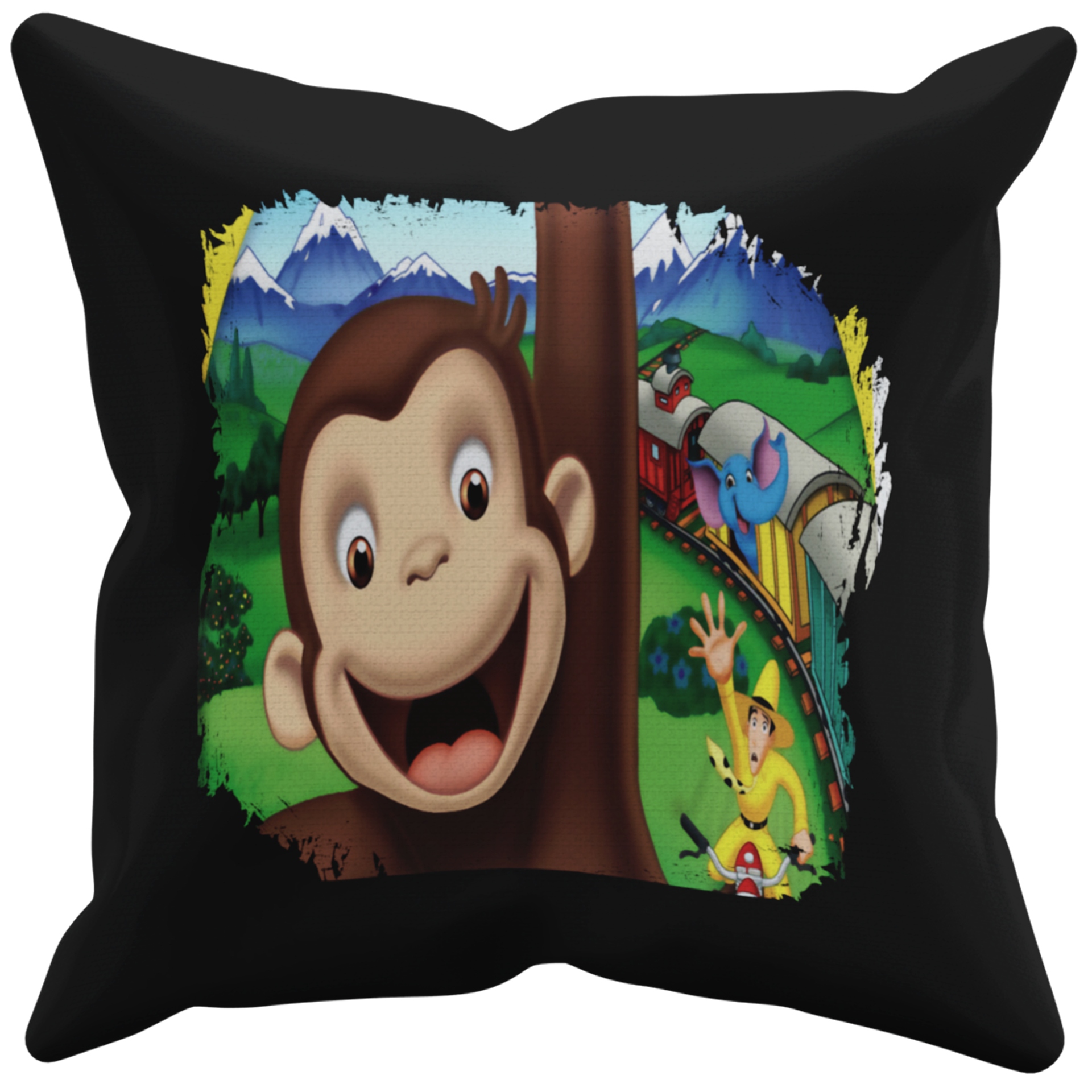 POSZEWKA NA PODUSZKĘ JAŚKA DO PRZEDSZKOLA MAŁPKA GEORGE + IMIĘ GRATIS Kolor dominujący czerń