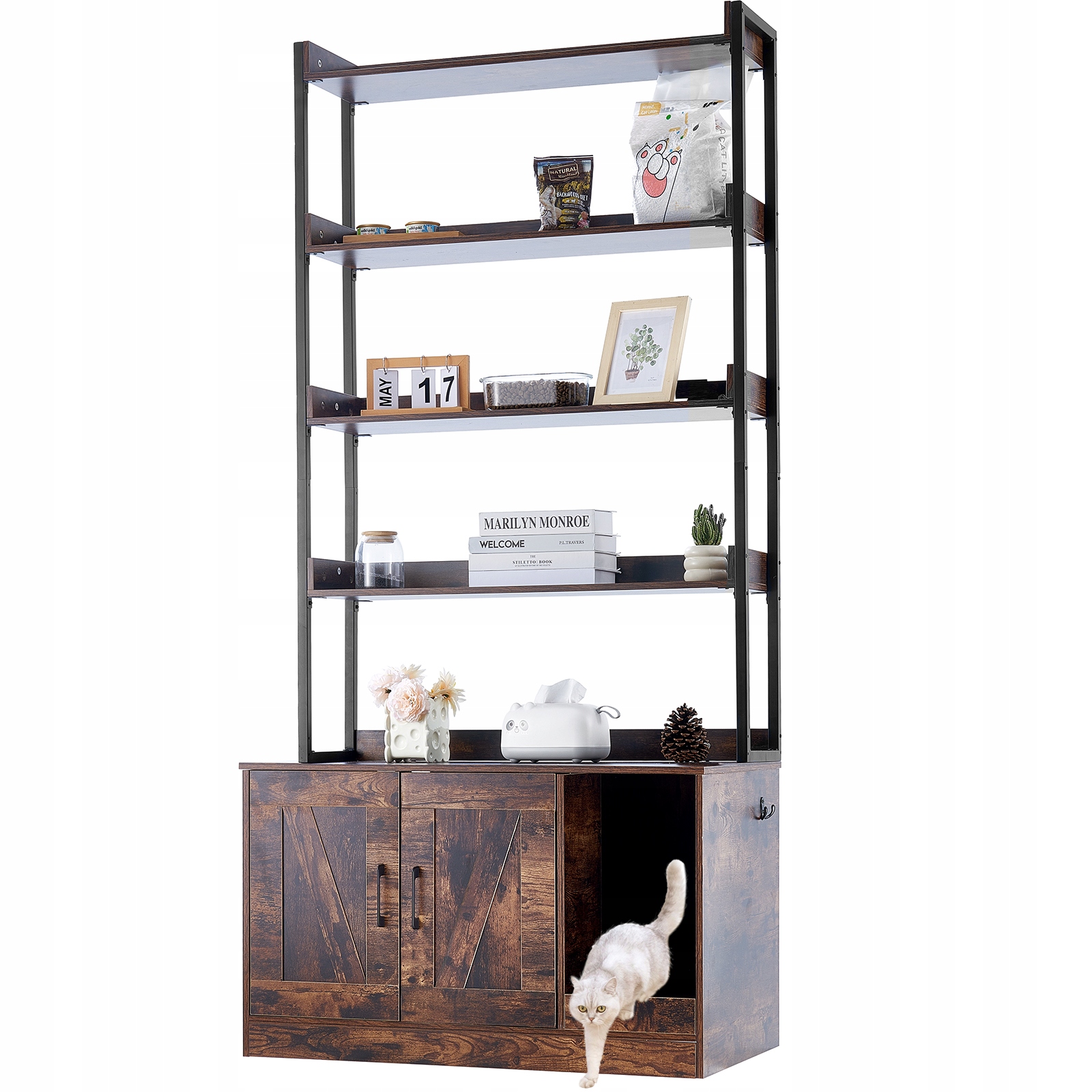 Levně Vevor Dřevěná Obálka Záchodu Pro Kočky Pro Kočky Se 4 Policemi, Pevná A Stabilní