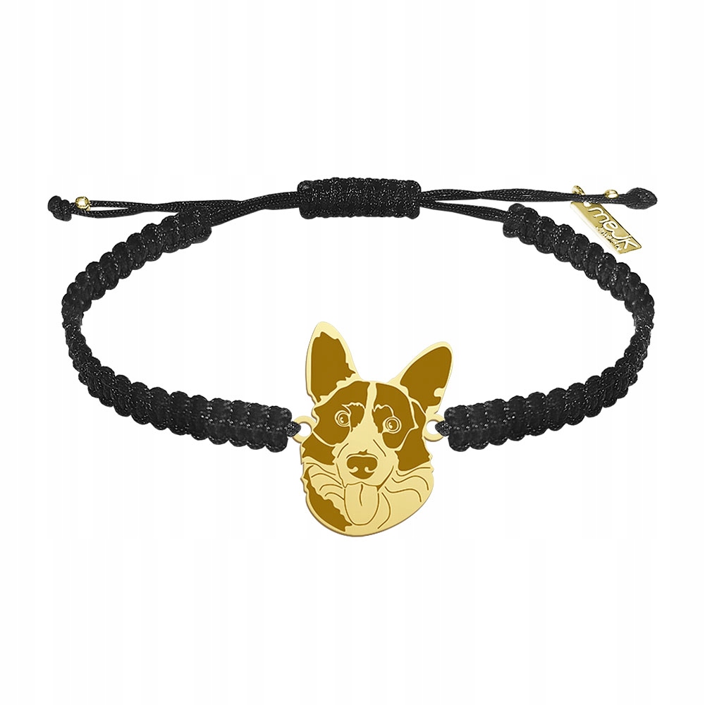 Zlatý náramek z Welsh Corgi Cardigan Stříbro 925 Makramé Gravírování Bonus