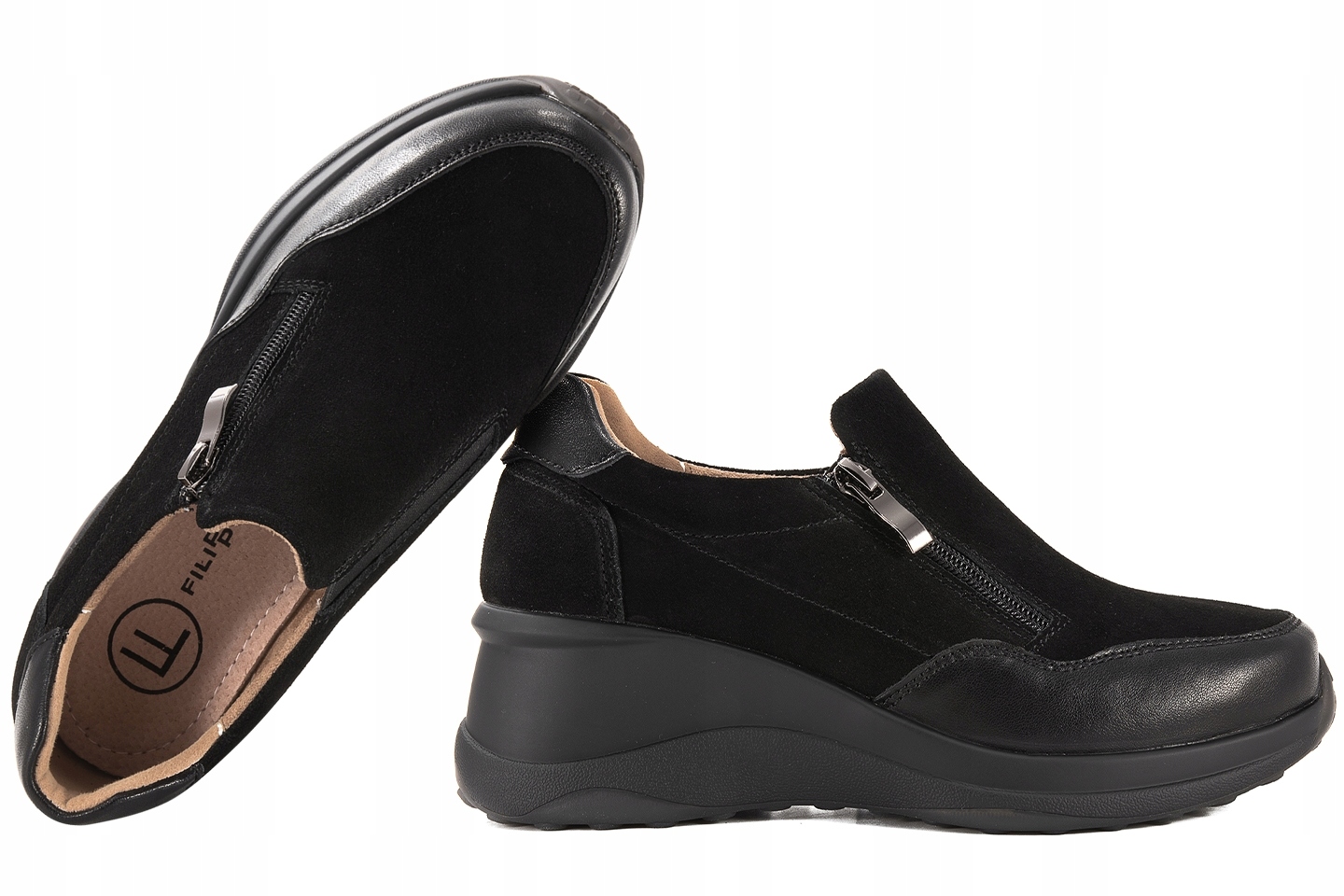 Filippo DP6473 Polobotky Tenisky Mokasíny Kožené Na Klínku 40 Černá