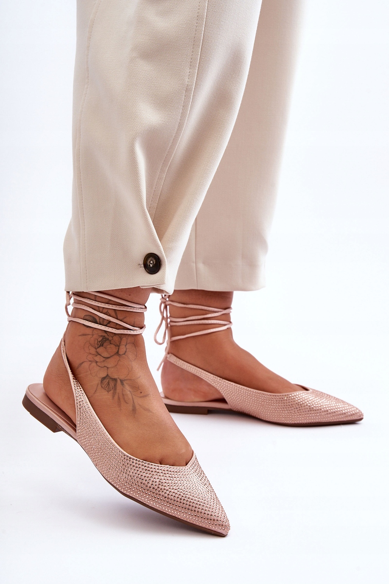 BALERINY WIĄZANE ZDOBIONE ĆWIEKAMI BEŻOWE 38 Marka inna