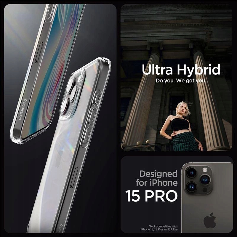 Pouzdro Spigen Crystal Hybrid pro iPhone 15 Pro průhledné